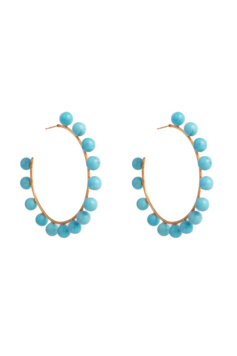BOUNKIT JEWELRY-Turquoise Bead Hoop Earrings-BLUE