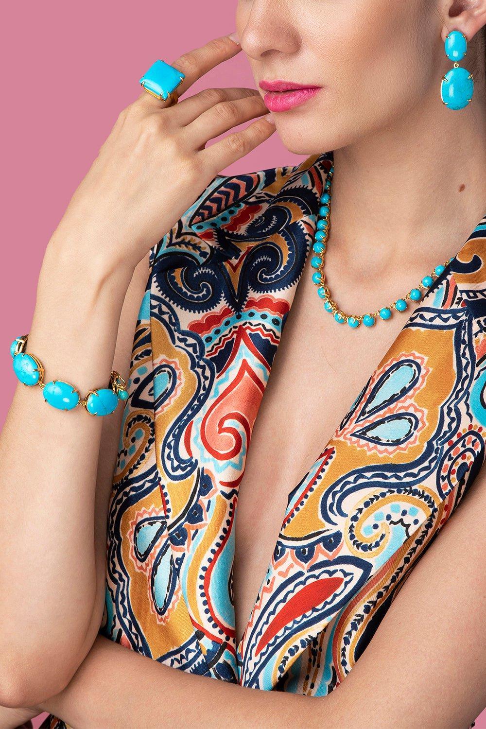 BOUNKIT JEWELRY-Turquoise Drop Earrings-BLUE