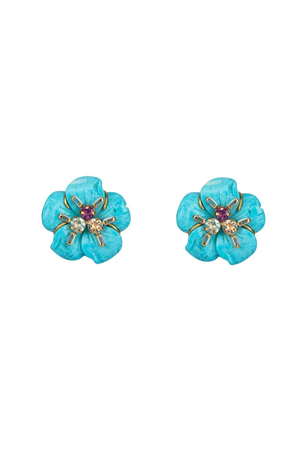 Turquoise Flower Drop Earrings-BLUE-JEWELRYBOUTIQUEEARRING-BOUNKIT JEWELRY