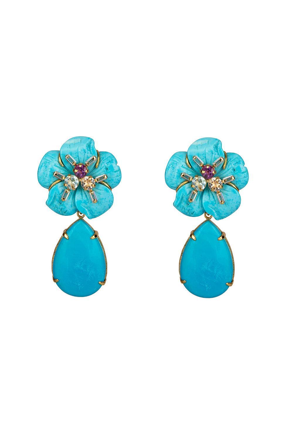 Turquoise Flower Drop Earrings-BLUE-JEWELRYBOUTIQUEEARRING-BOUNKIT JEWELRY