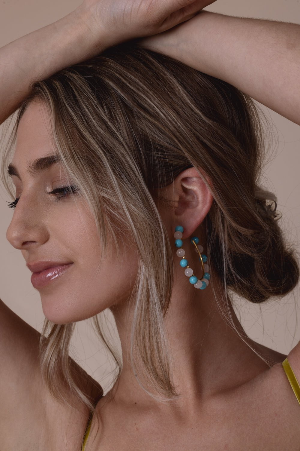 Turquoise Rose Quartz Hoop Earrings JEWELRYBOUTIQUEEARRING BOUNKIT JEWELRY   