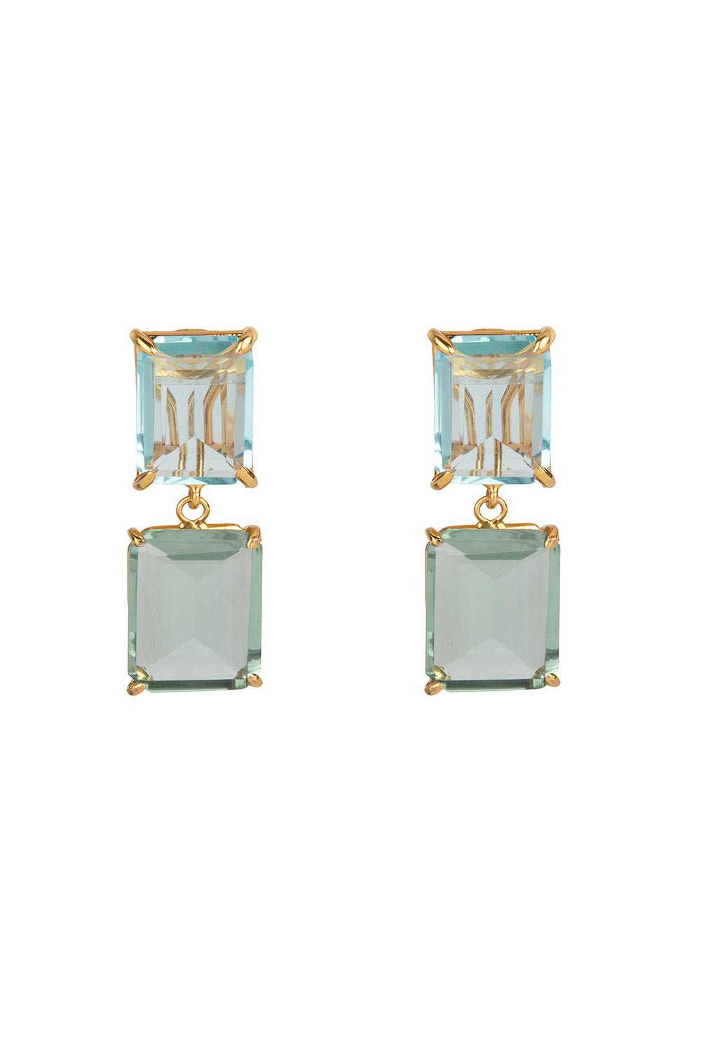 BOUNKIT JEWELRY-Green Amethyst Blue Quartz Drop Earrings-BLUE/GRN