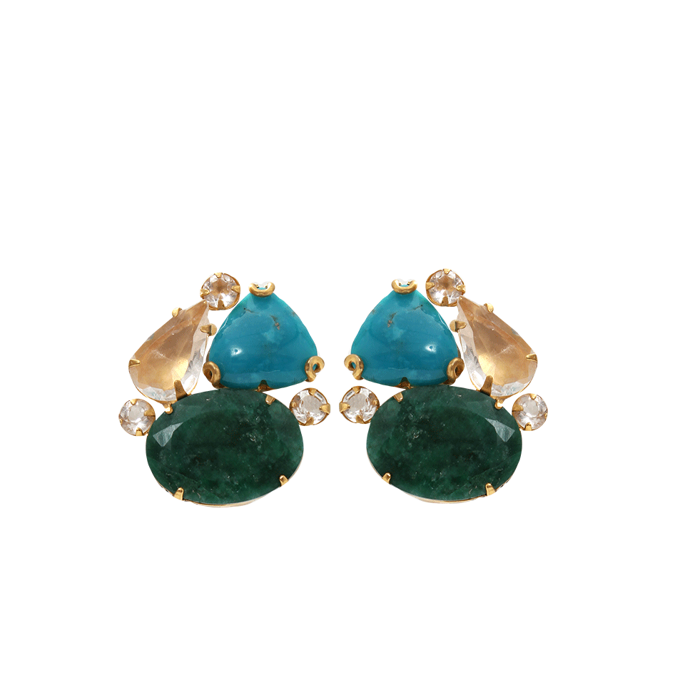 BOUNKIT JEWELRY-Turquoise And Emerald Cluster Earrings-BLUE/GRN