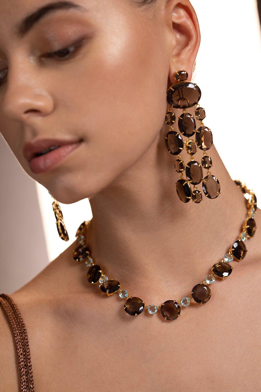 BOUNKIT JEWELRY-Smoky Quartz Cascade Earrings-BROWN