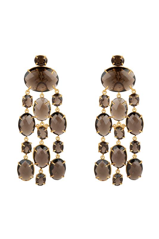 BOUNKIT JEWELRY-Smoky Quartz Cascade Earrings-BROWN