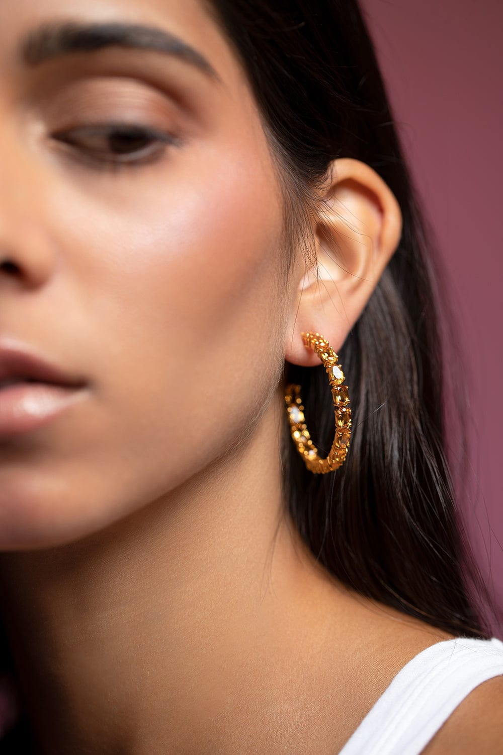 BOUNKIT JEWELRY-Citrine Hoop Earrings-CITRINE