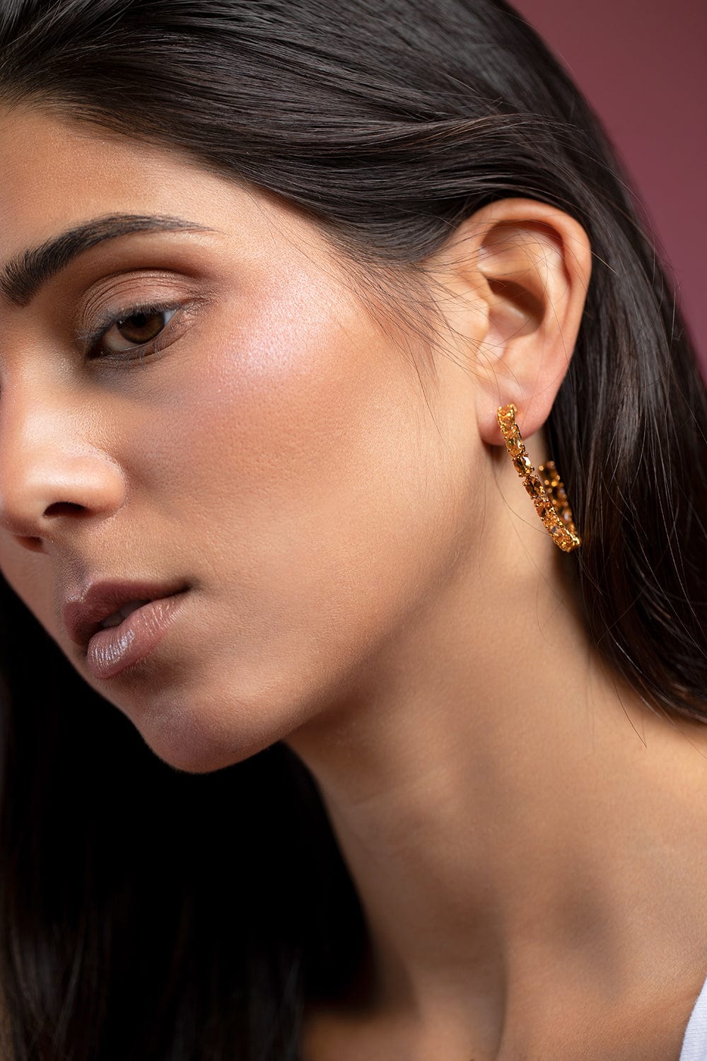 BOUNKIT JEWELRY-Citrine Hoop Earrings-CITRINE