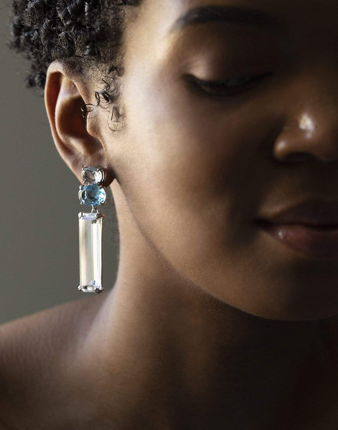 BOUNKIT JEWELRY-2-in-1 Clear Quartz & Blue Quartz Earrings-CLEAR