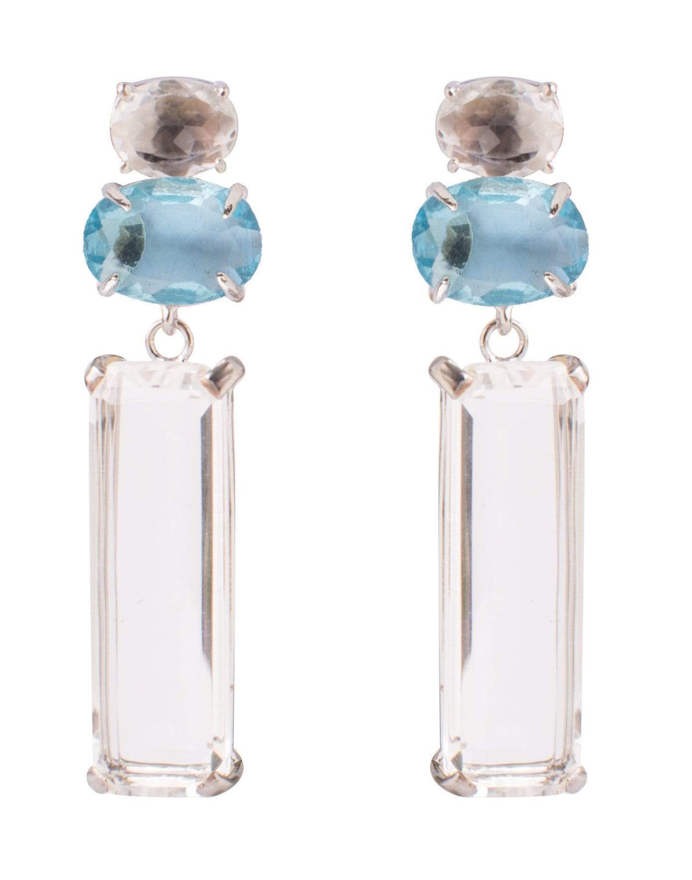 BOUNKIT JEWELRY-2-in-1 Clear Quartz & Blue Quartz Earrings-CLEAR