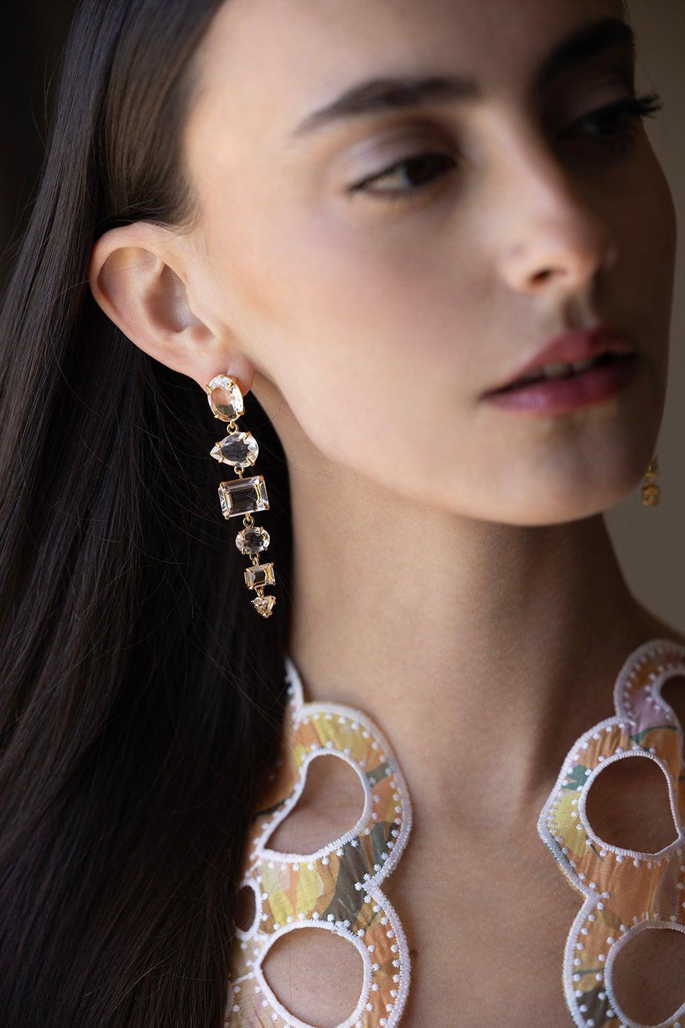 BOUNKIT JEWELRY-Clear Quartz Linear Earring-CLEAR