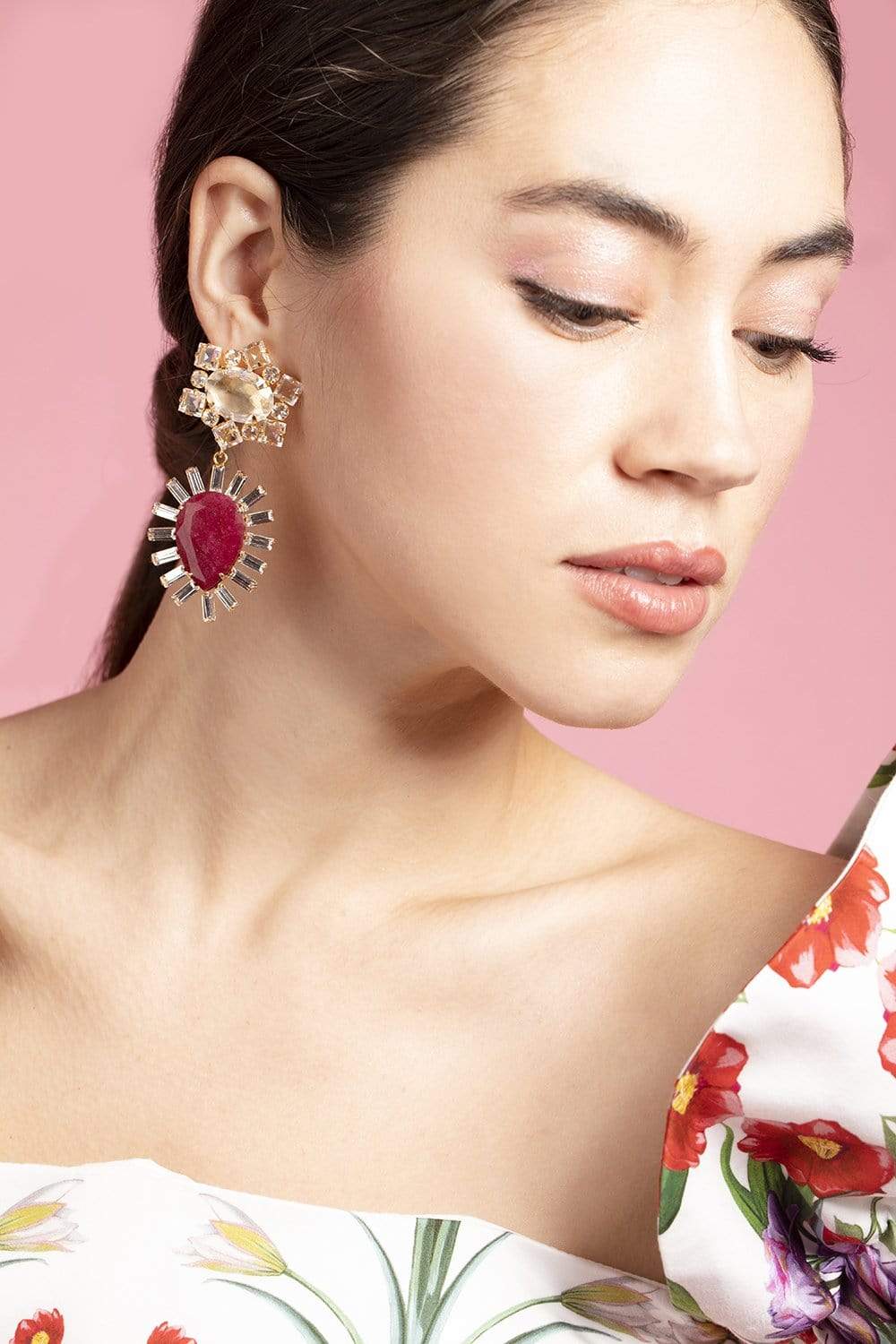 BOUNKIT JEWELRY-Crystal Ruby Earrings-CLEAR/PN