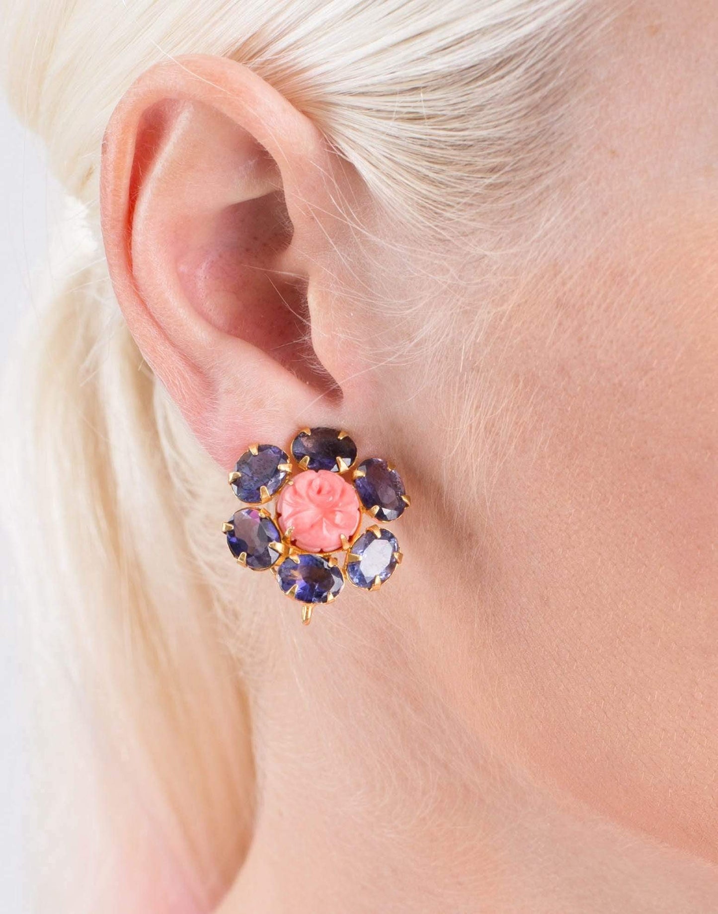 BOUNKIT JEWELRY-Flower Clip Earrings-CORAL