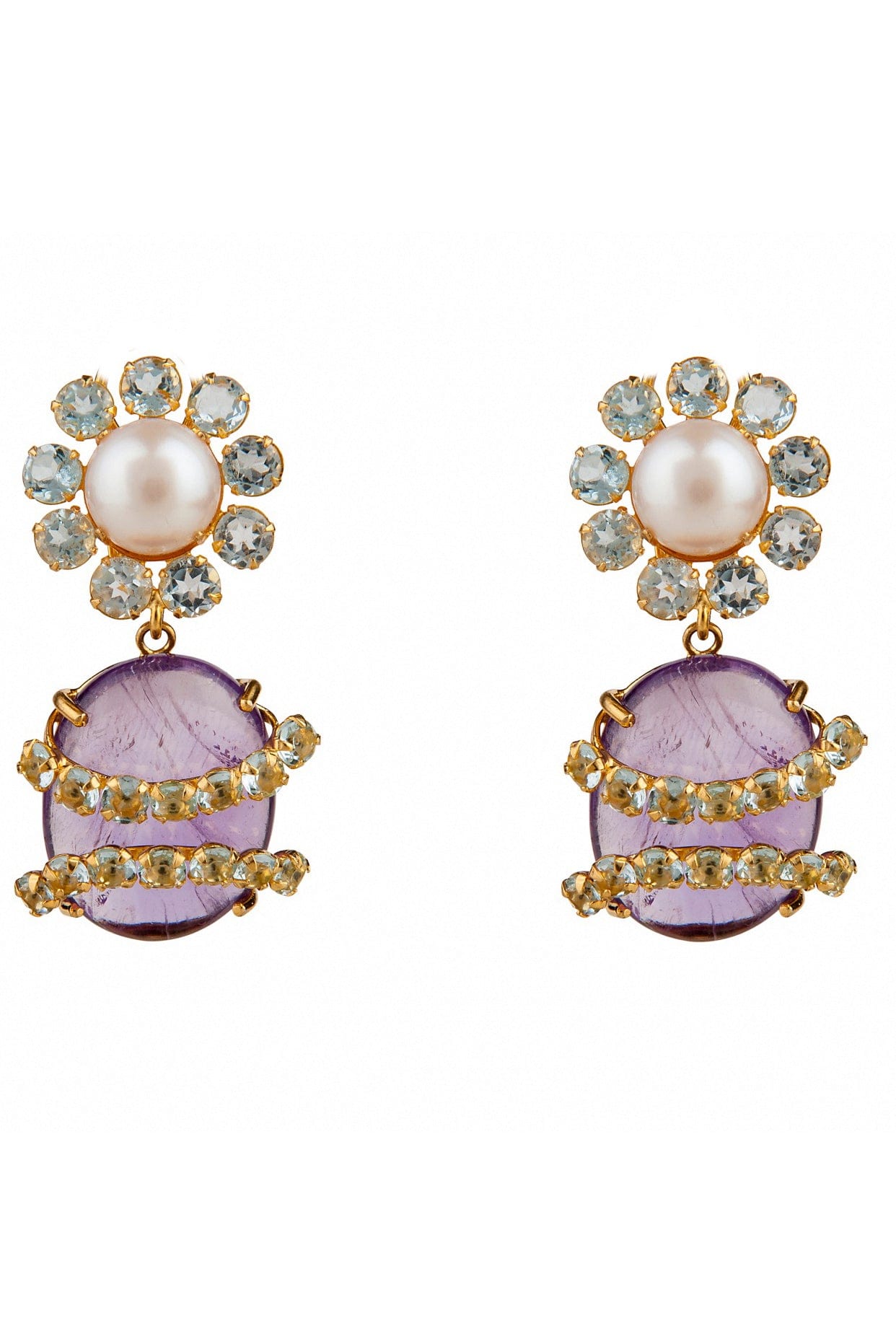 BOUNKIT JEWELRY-Amethyst and Blue Quartz Earrings-GOLD