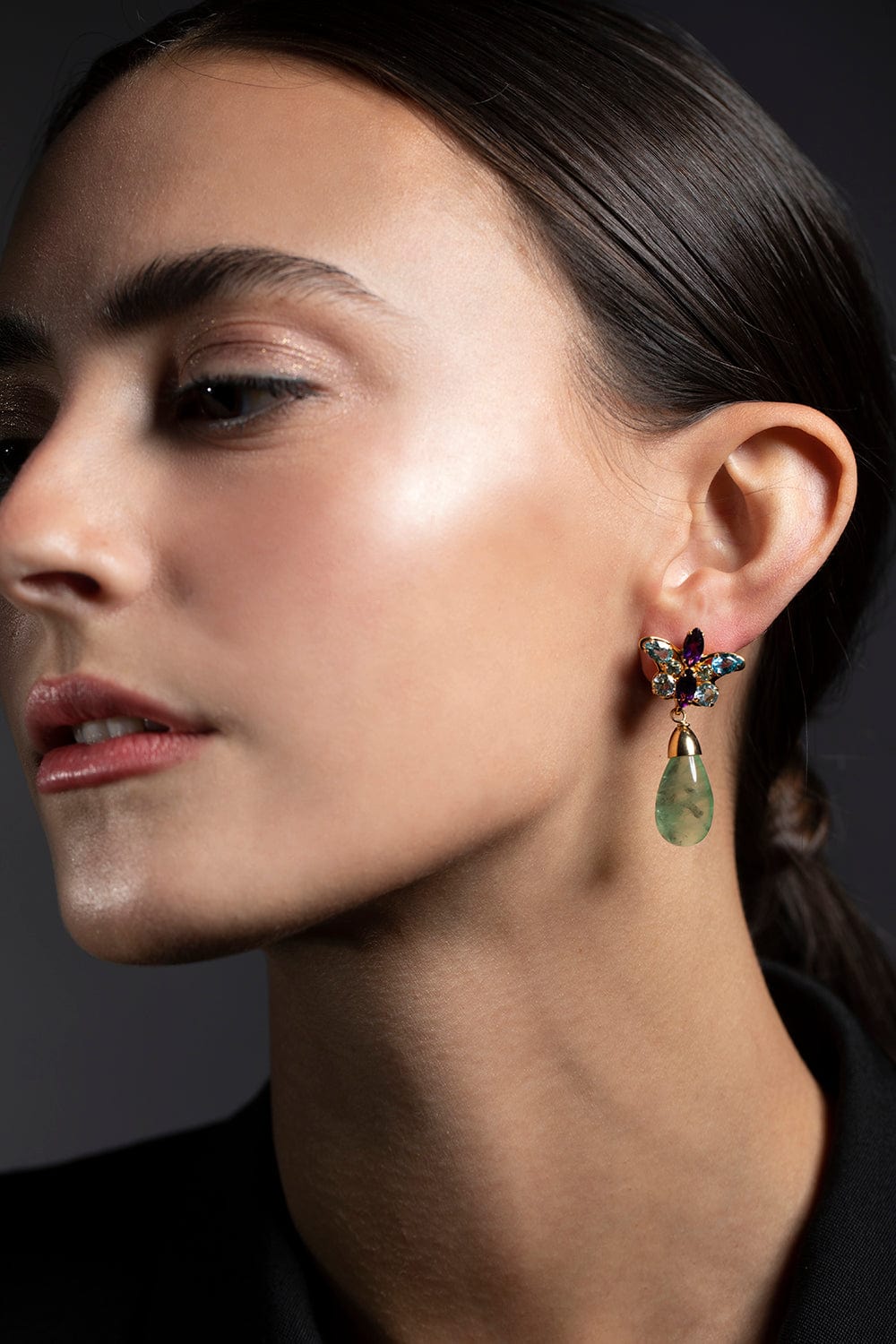 BOUNKIT JEWELRY-Amethyst and Blue Topaz Butterfly Drop Earrings-GOLD