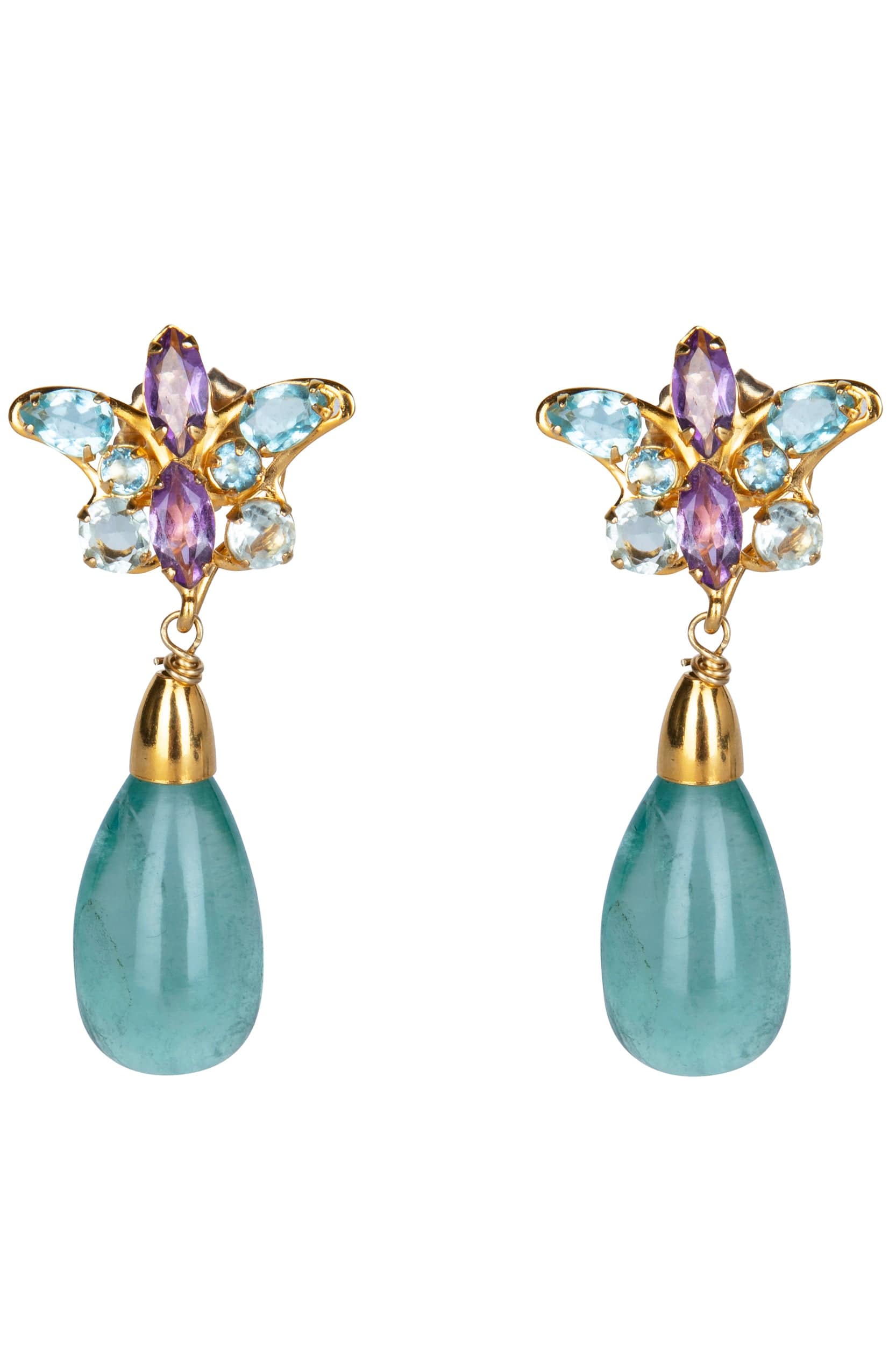 BOUNKIT JEWELRY-Amethyst and Blue Topaz Butterfly Drop Earrings-GOLD