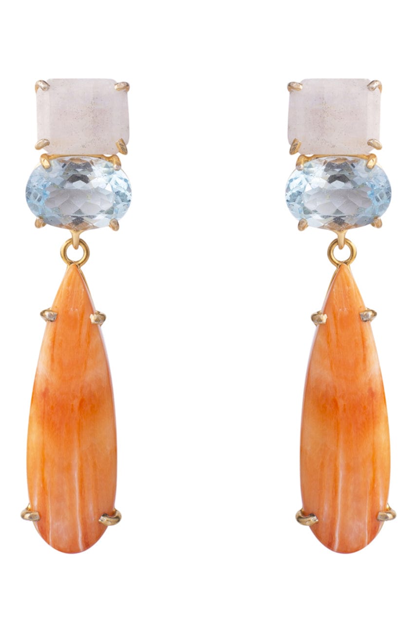BOUNKIT JEWELRY-Blue Quartz and Orange Sea Shell Earrings-GOLD