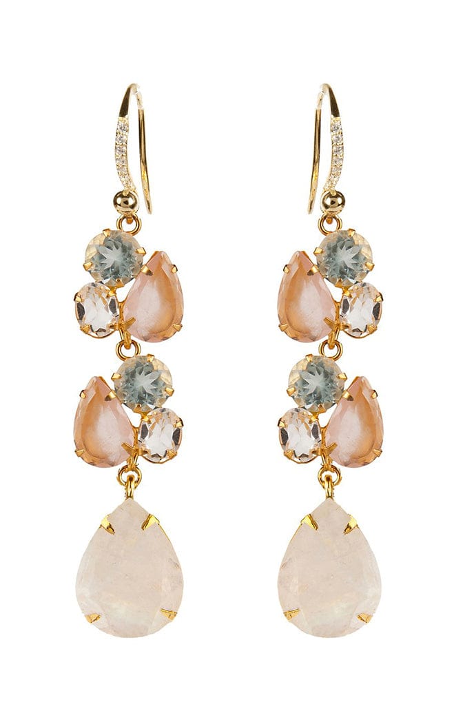 BOUNKIT JEWELRY-Blue Quartz , Rose Quartz and Moonstone Earrings-GOLD