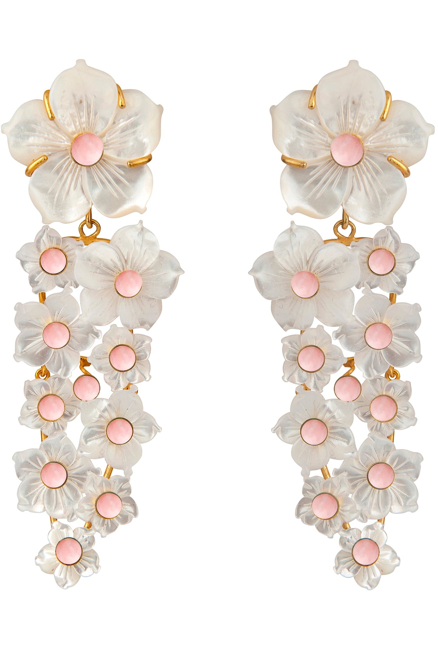 BOUNKIT JEWELRY-Carved Mother of Pearl and Pink Opal Earrings-GOLD
