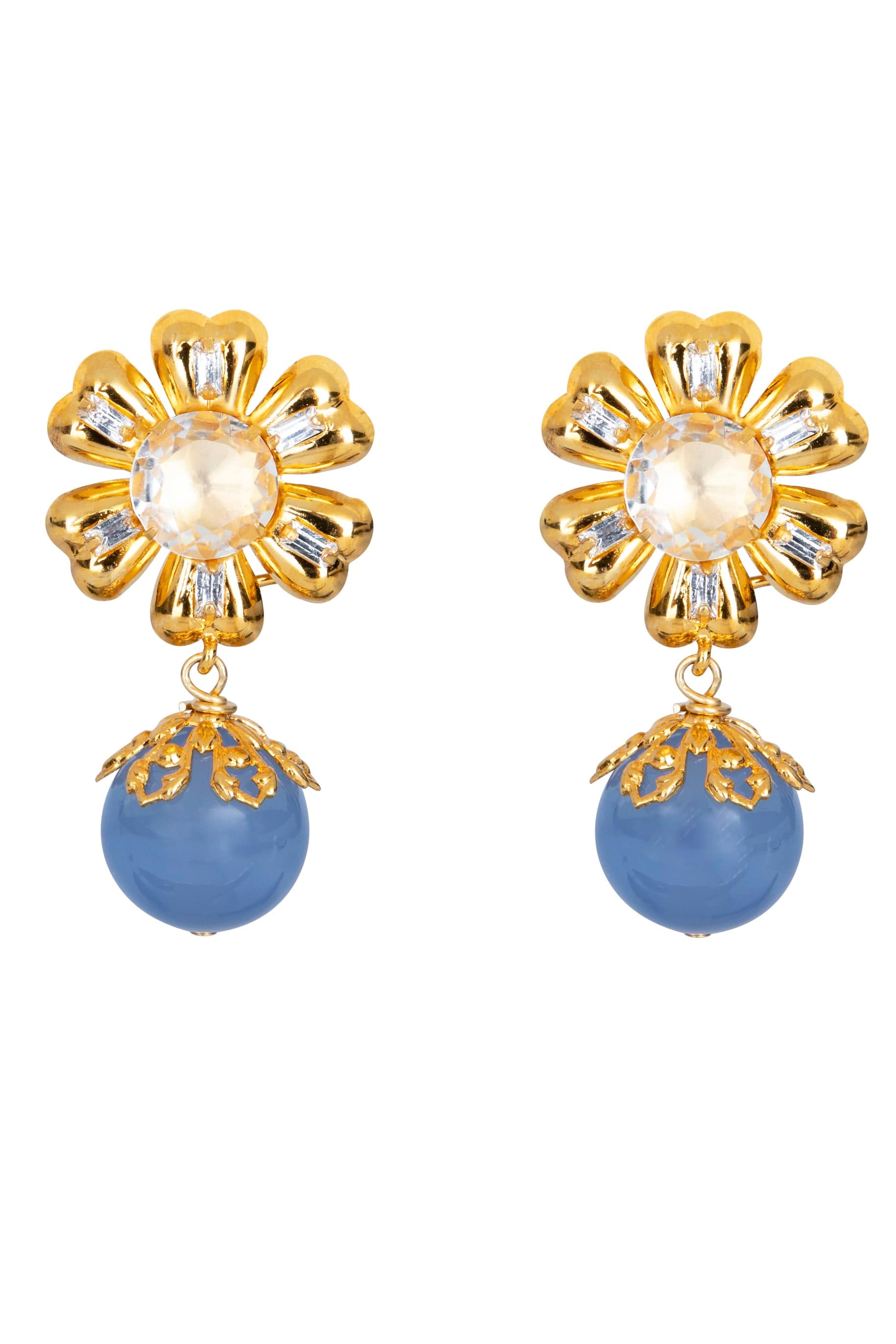 BOUNKIT JEWELRY-Chalcedony Flower Earrings-GOLD