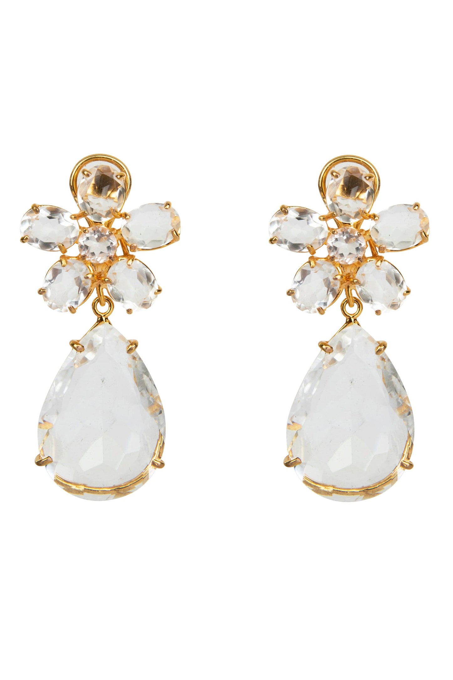 BOUNKIT JEWELRY-Crystal Quartz Flower Earrings-GOLD