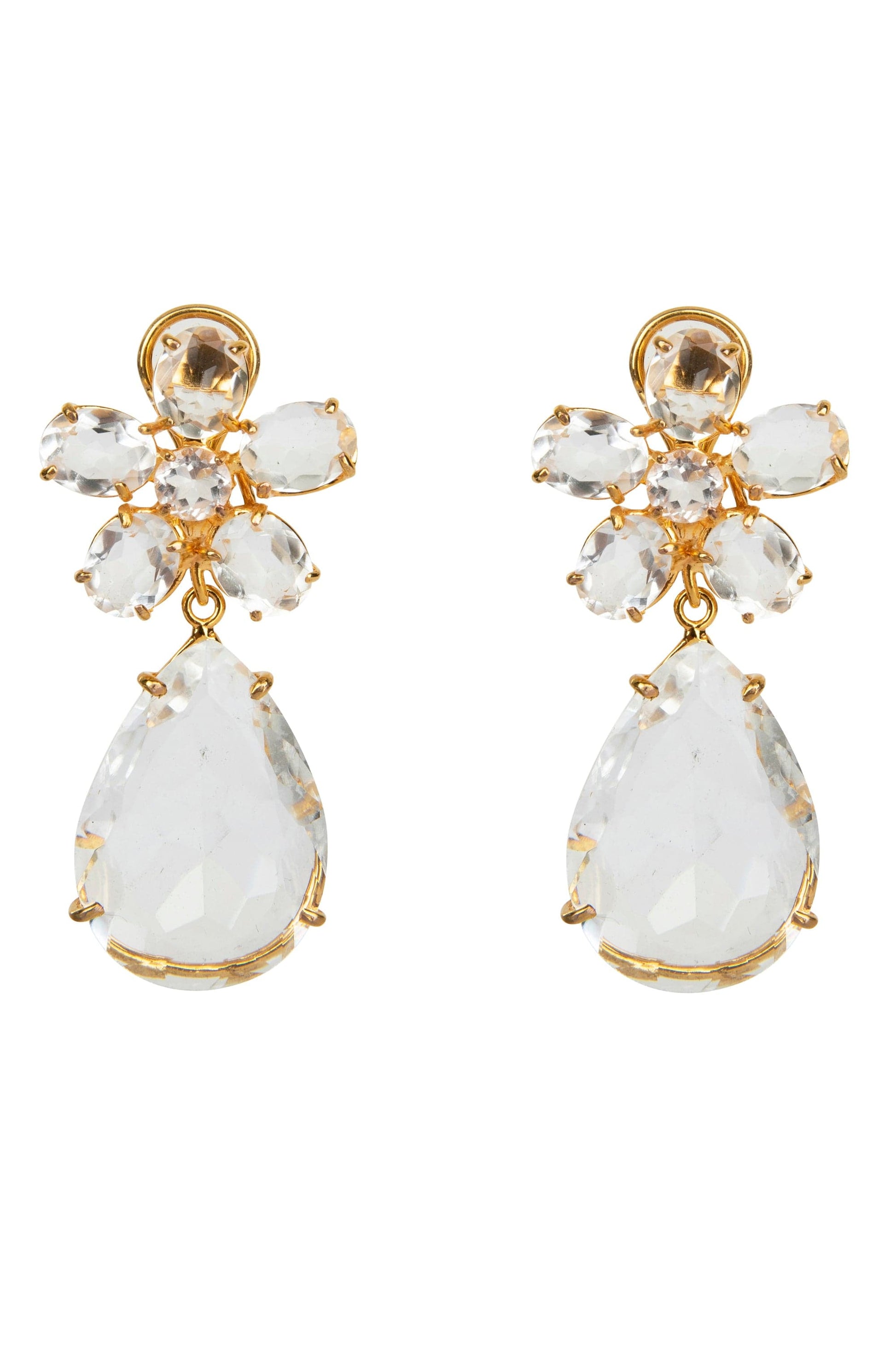 BOUNKIT JEWELRY-Crystal Quartz Flower Earrings-GOLD