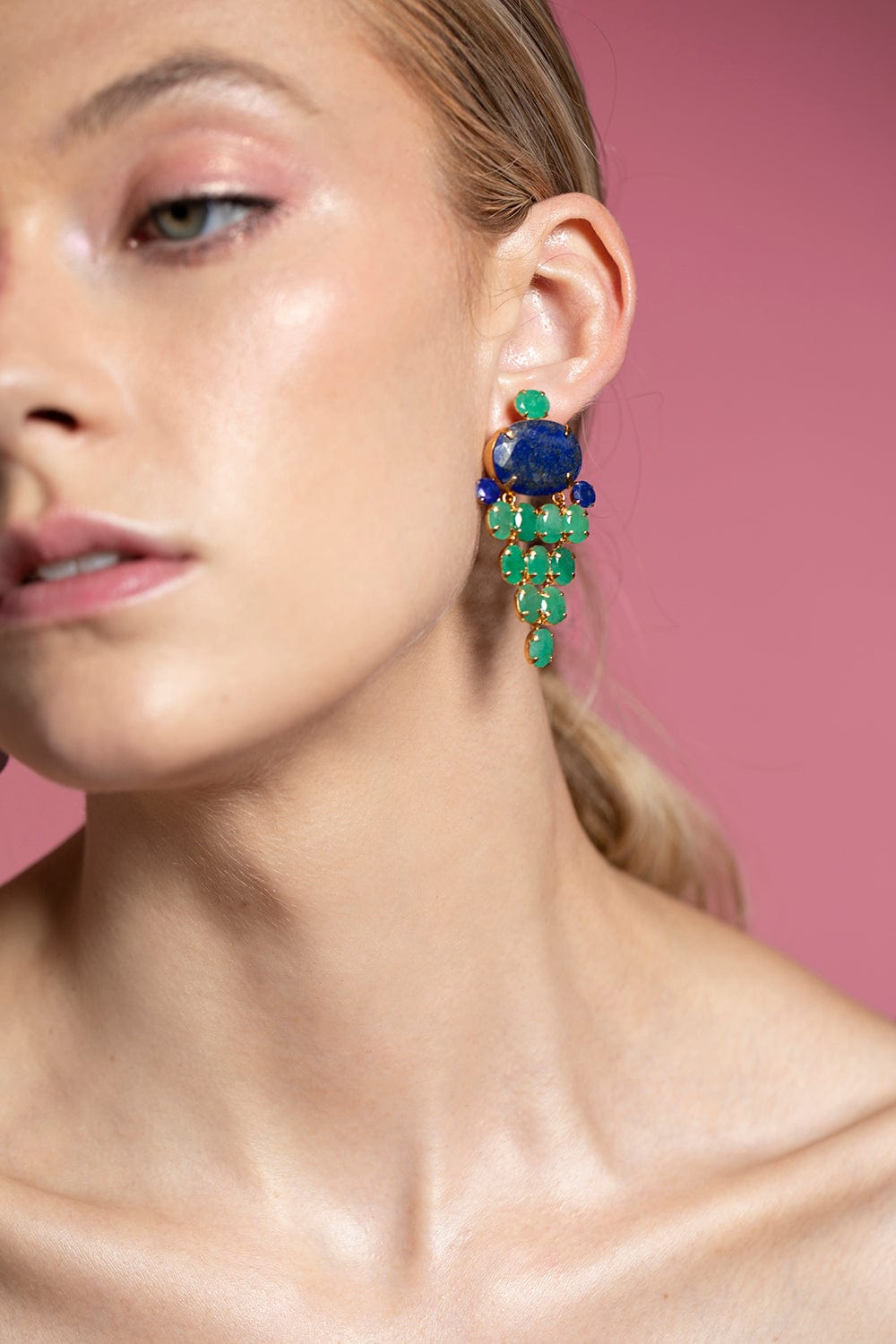 BOUNKIT JEWELRY-Emerald and Lapis Earrings-GOLD