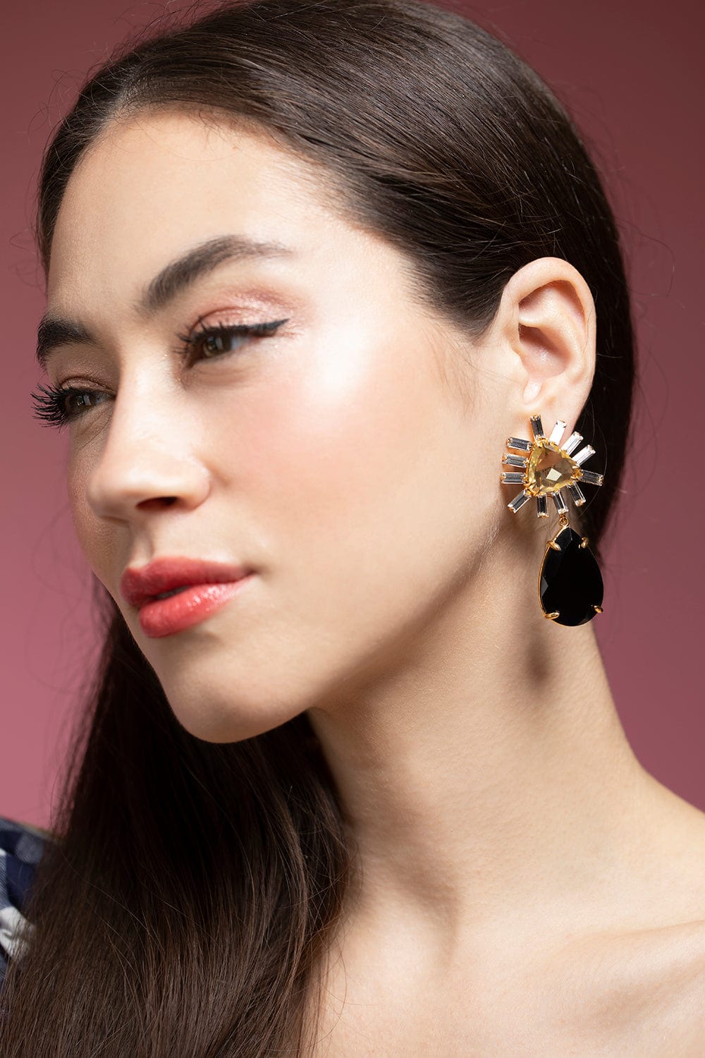 BOUNKIT JEWELRY-Lemon Quartz and Black Onyx Drop Earrings-GOLD