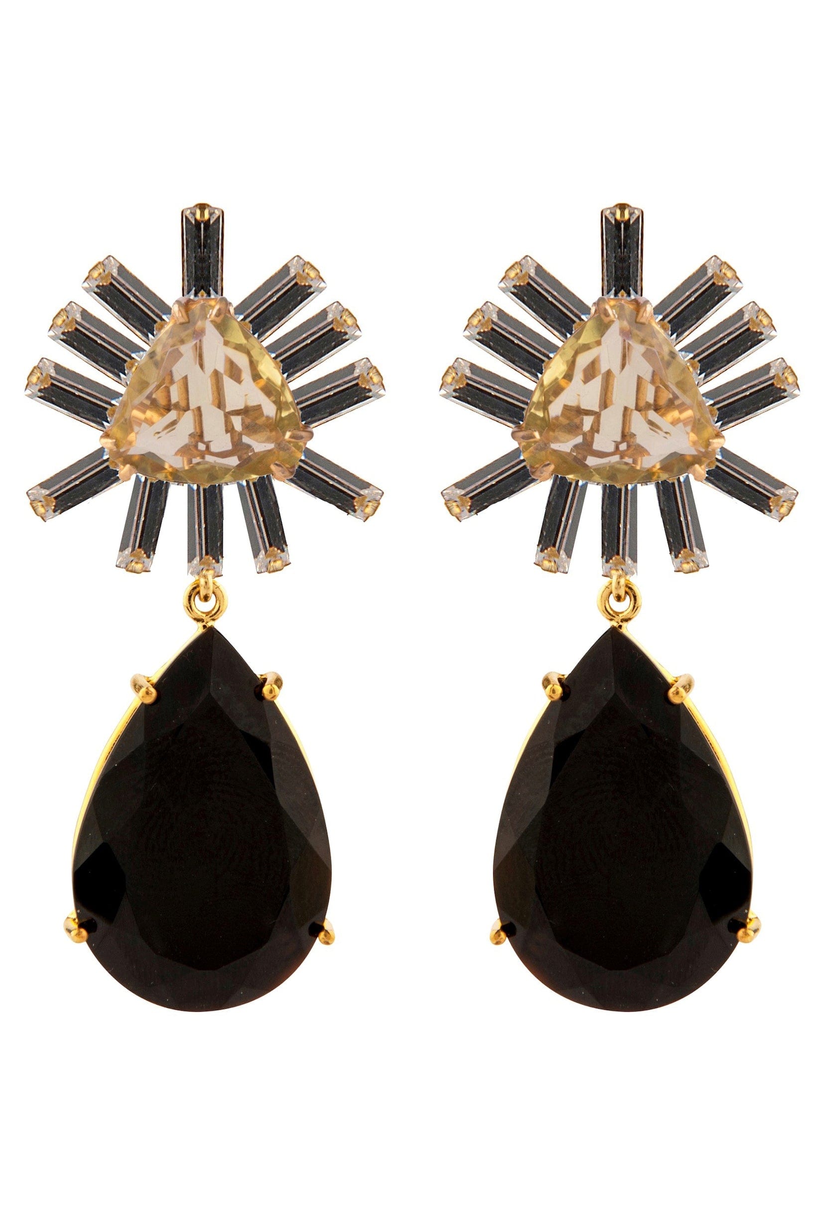 BOUNKIT JEWELRY-Lemon Quartz and Black Onyx Drop Earrings-GOLD