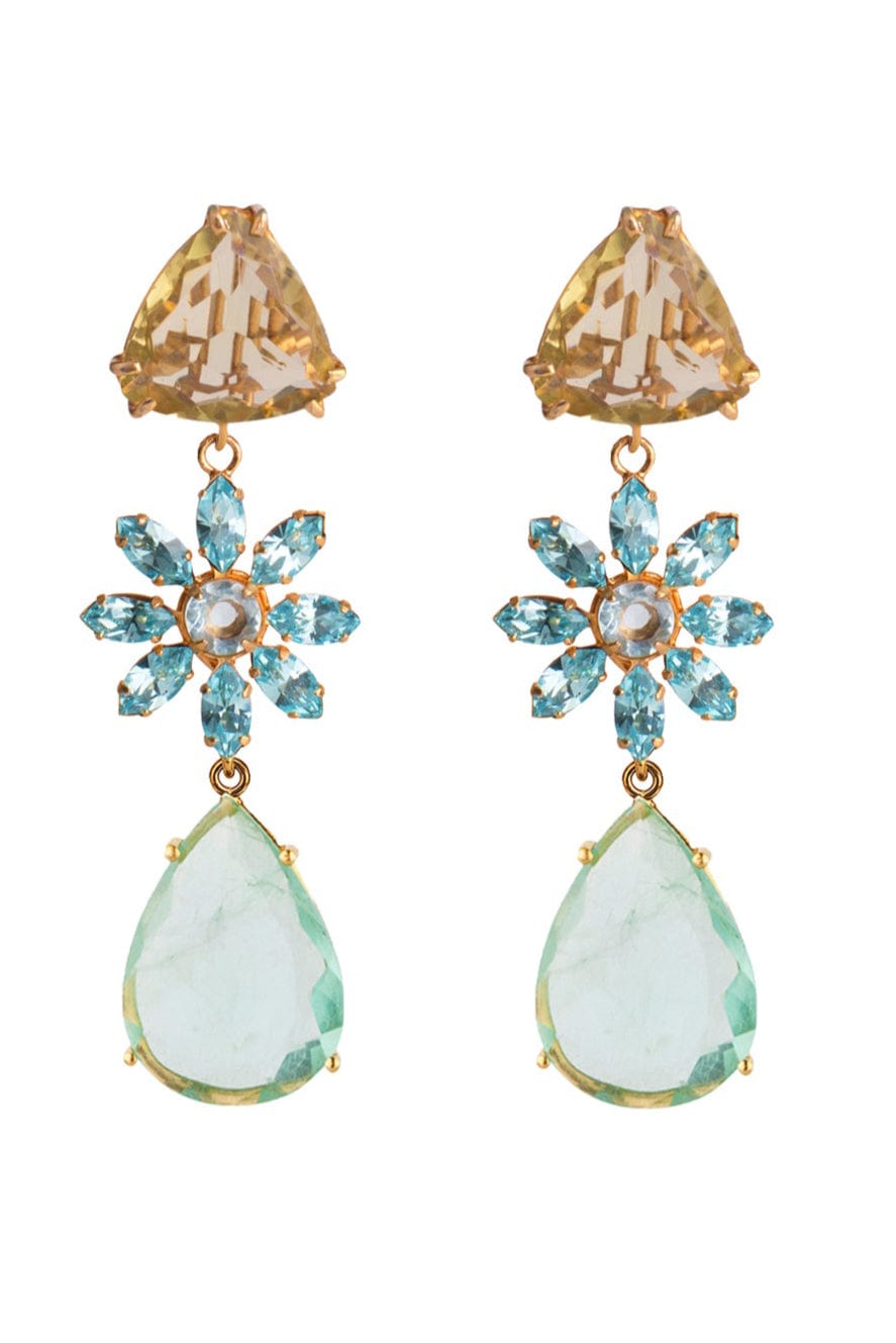 BOUNKIT JEWELRY-Lemon Quartz and Flourite Drop Earrings-GOLD