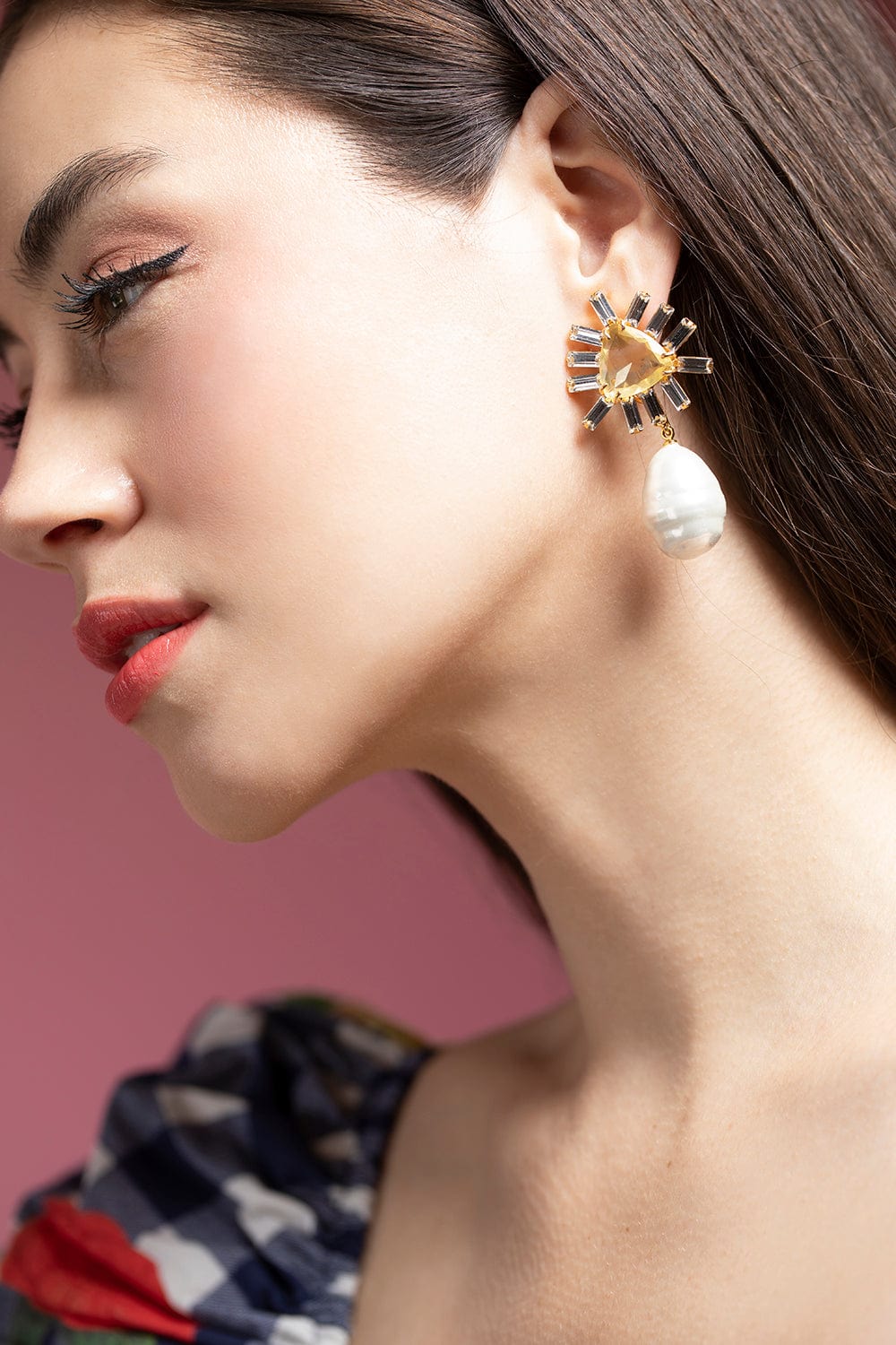 BOUNKIT JEWELRY-Lemon Quartz and Mother of Pearl Drop Earrings-GOLD