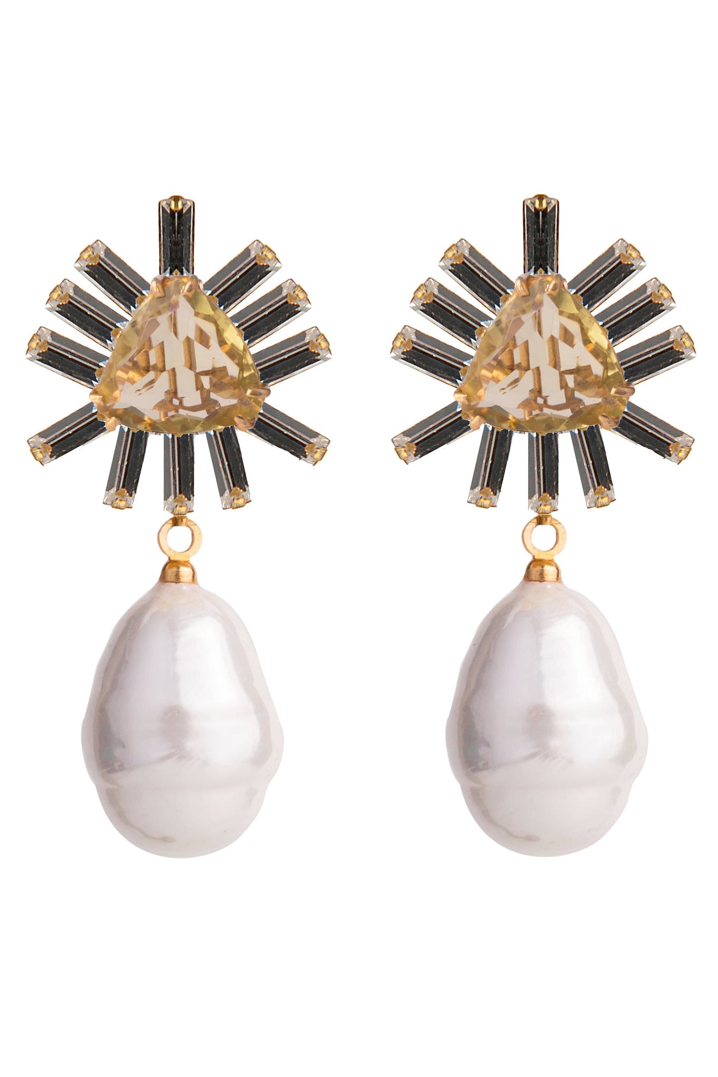 BOUNKIT JEWELRY-Lemon Quartz and Mother of Pearl Drop Earrings-GOLD
