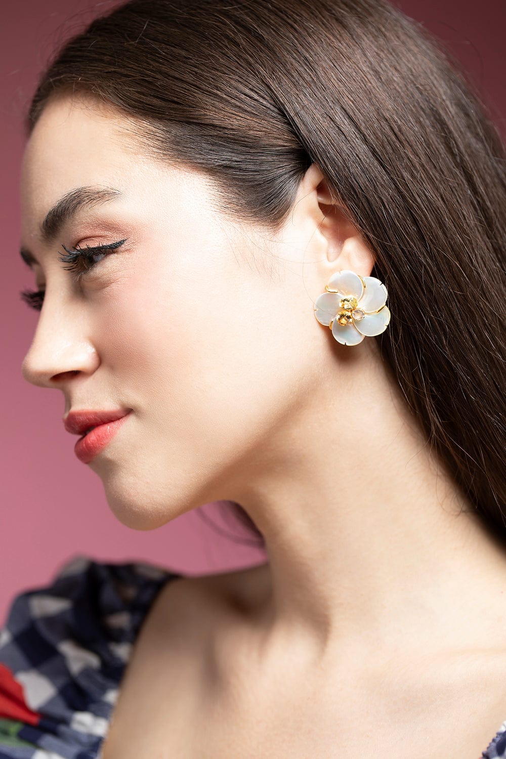 BOUNKIT JEWELRY-Mother of Pearl Flower Clip Studs-GOLD