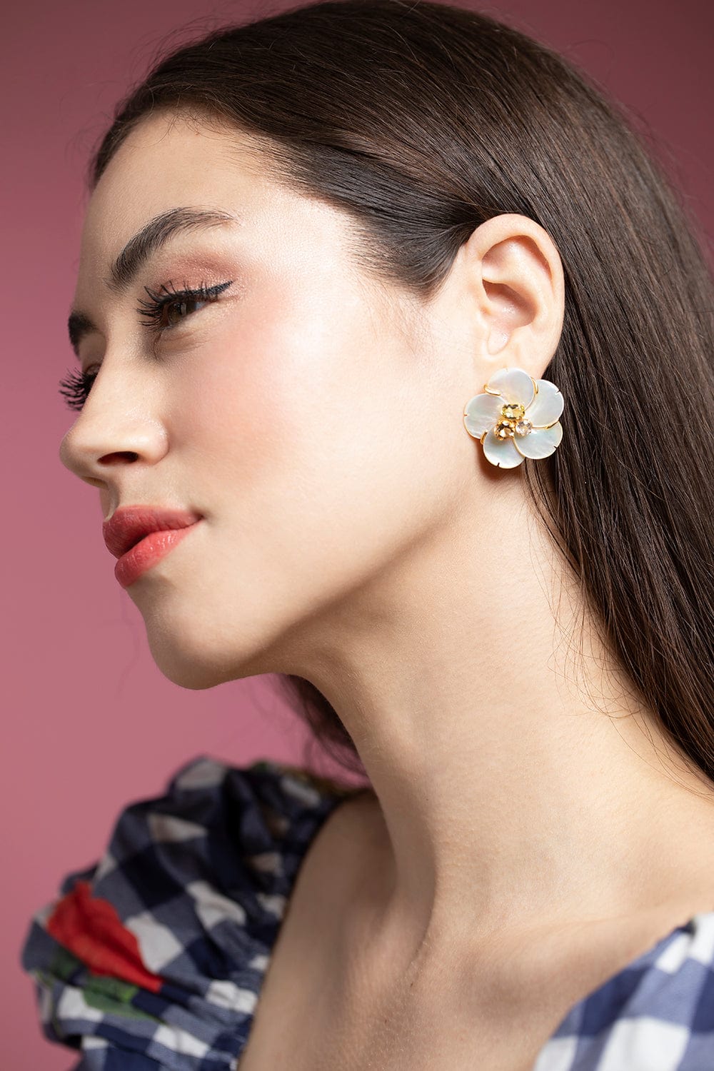 BOUNKIT JEWELRY-Mother of Pearl Flower Studs-GOLD