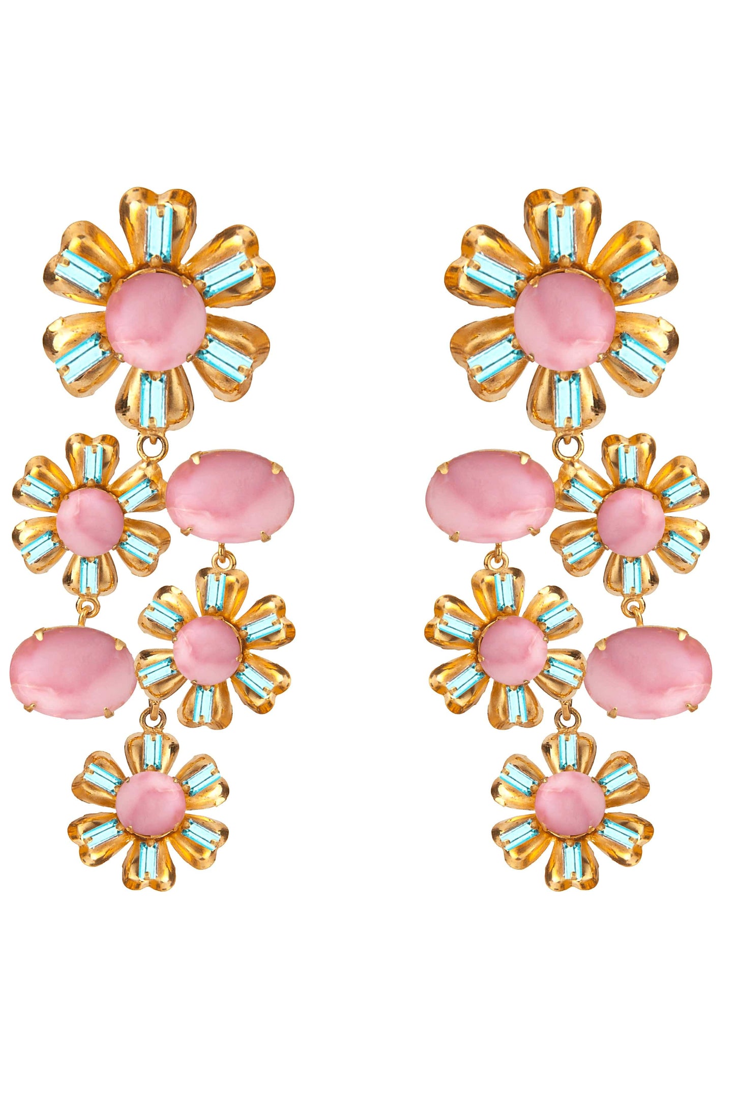 BOUNKIT JEWELRY-Pink Opal and Blue Quartz Drop Earrings-GOLD