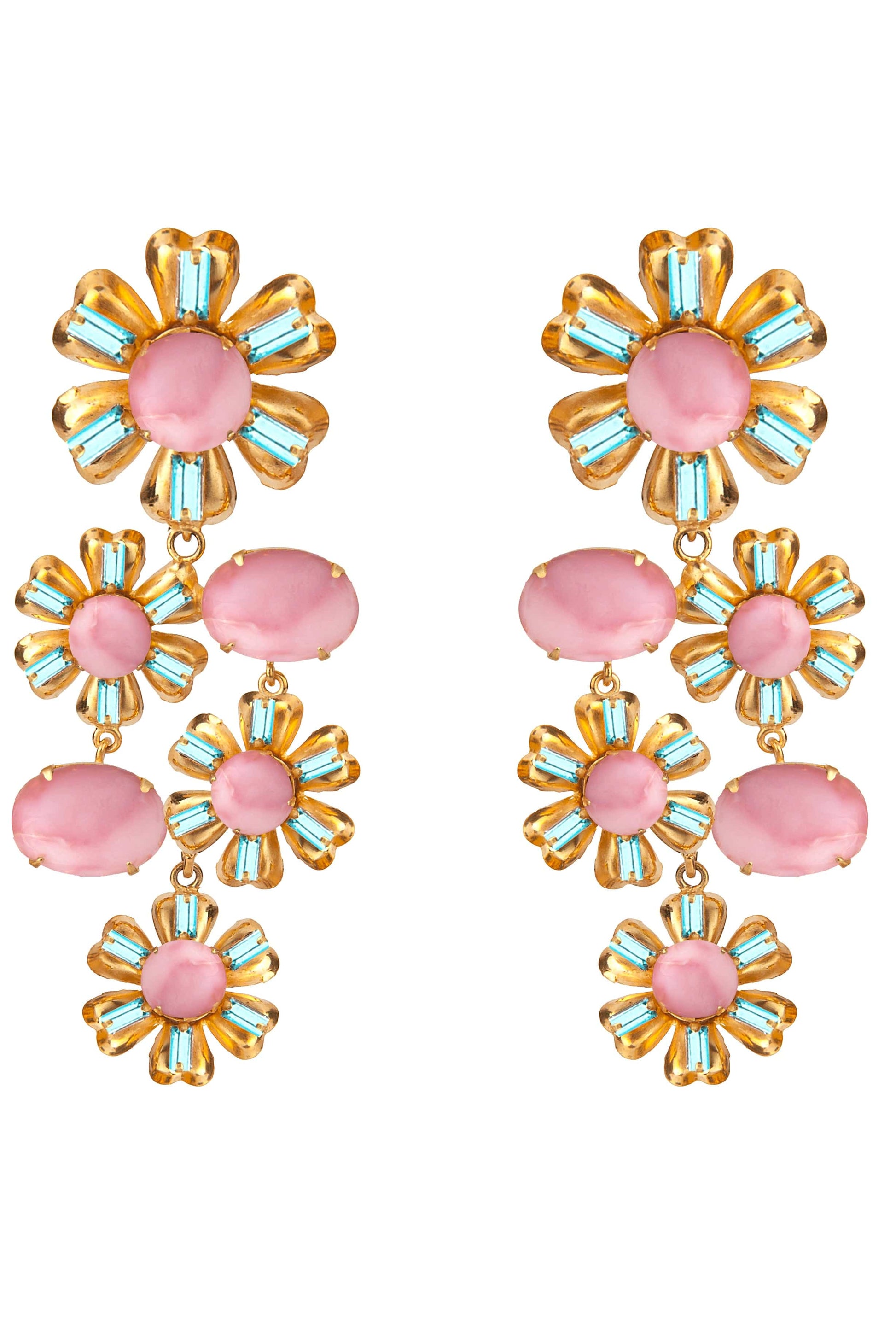 BOUNKIT JEWELRY-Pink Opal and Blue Quartz Drop Earrings-GOLD