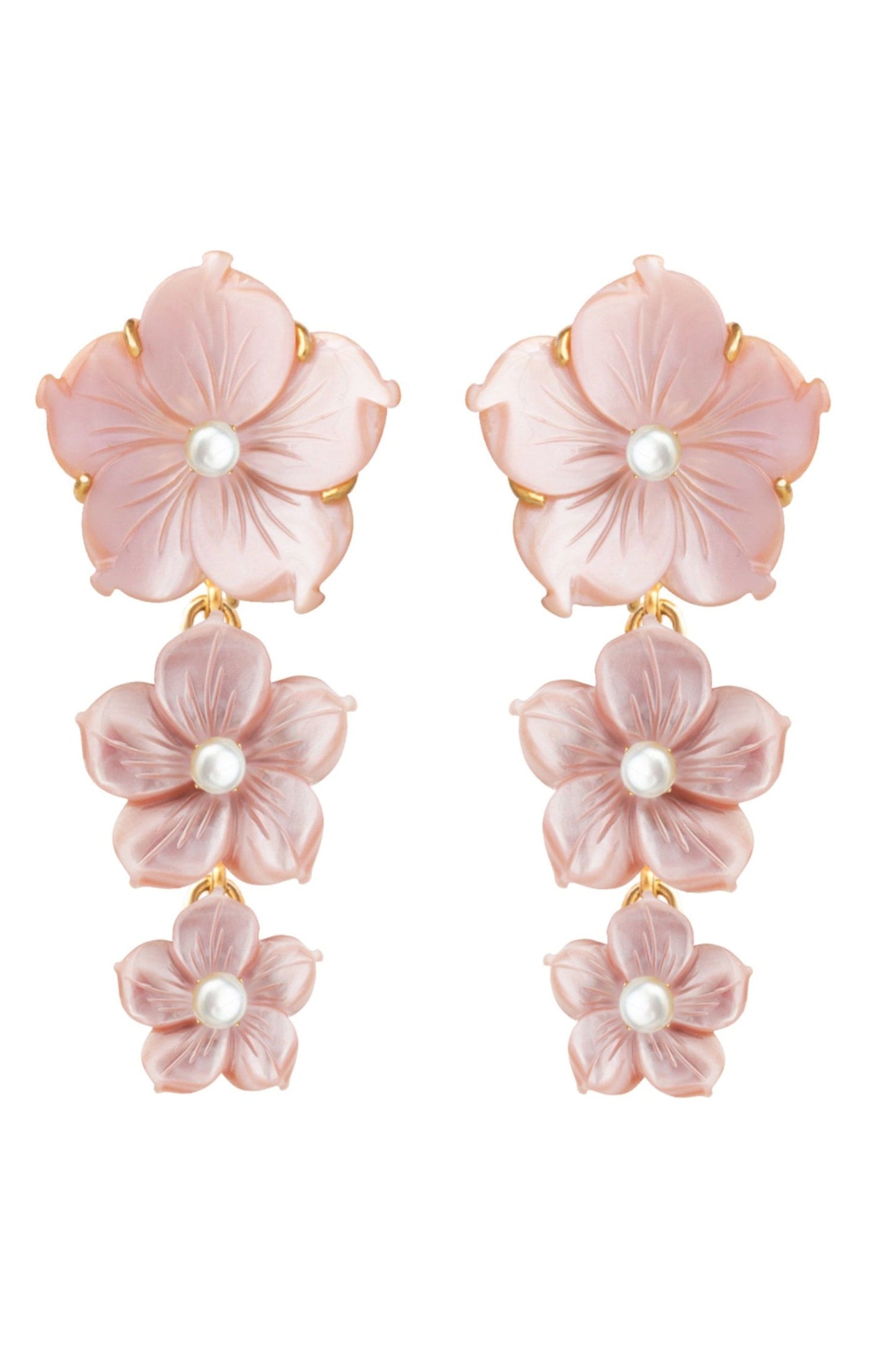 BOUNKIT JEWELRY-Pink Shell Flower and Pearl Earrings-GOLD