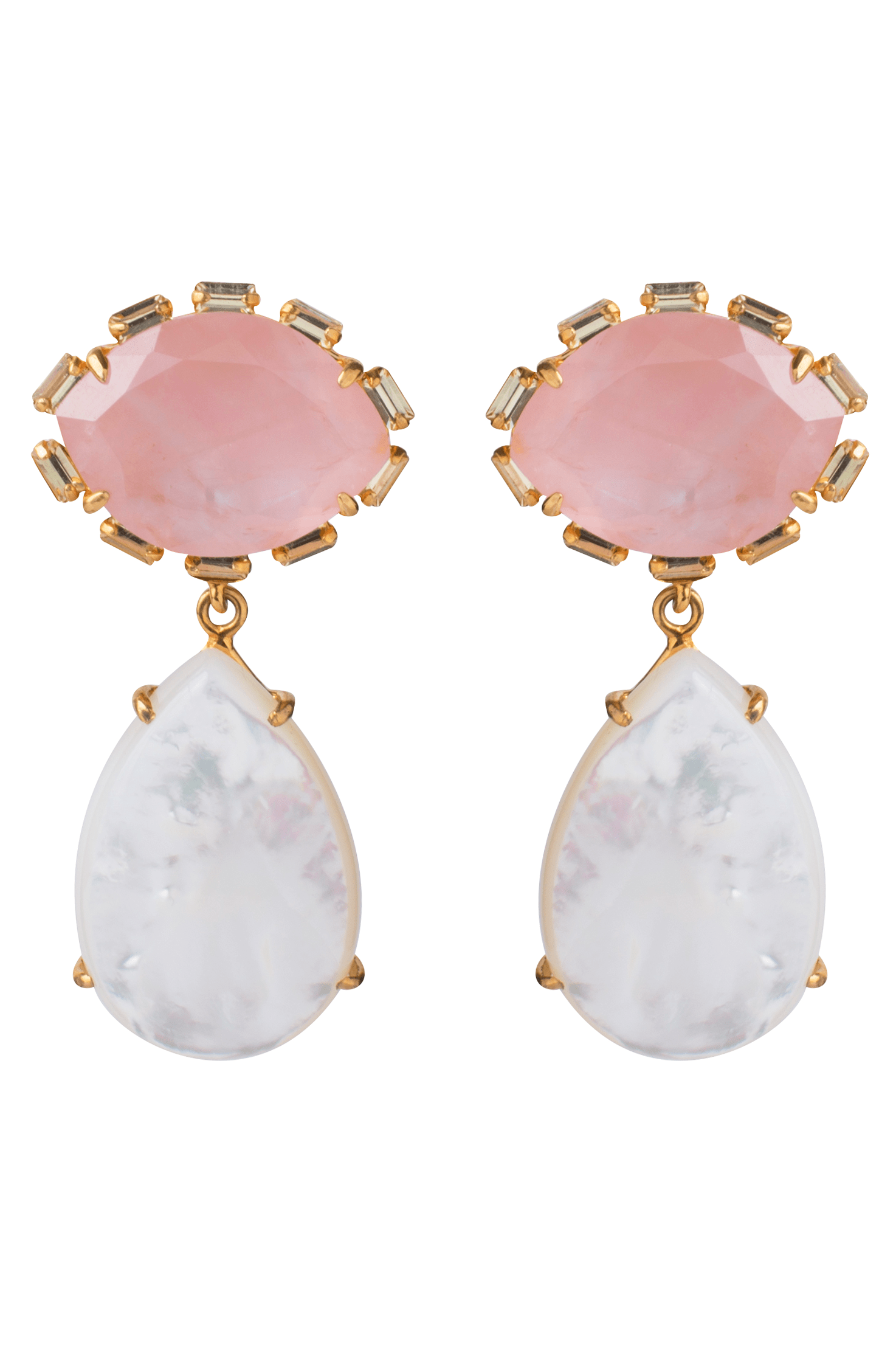 BOUNKIT JEWELRY-Rose Quarz and Mother of Pearl Drop Earrings-GOLD