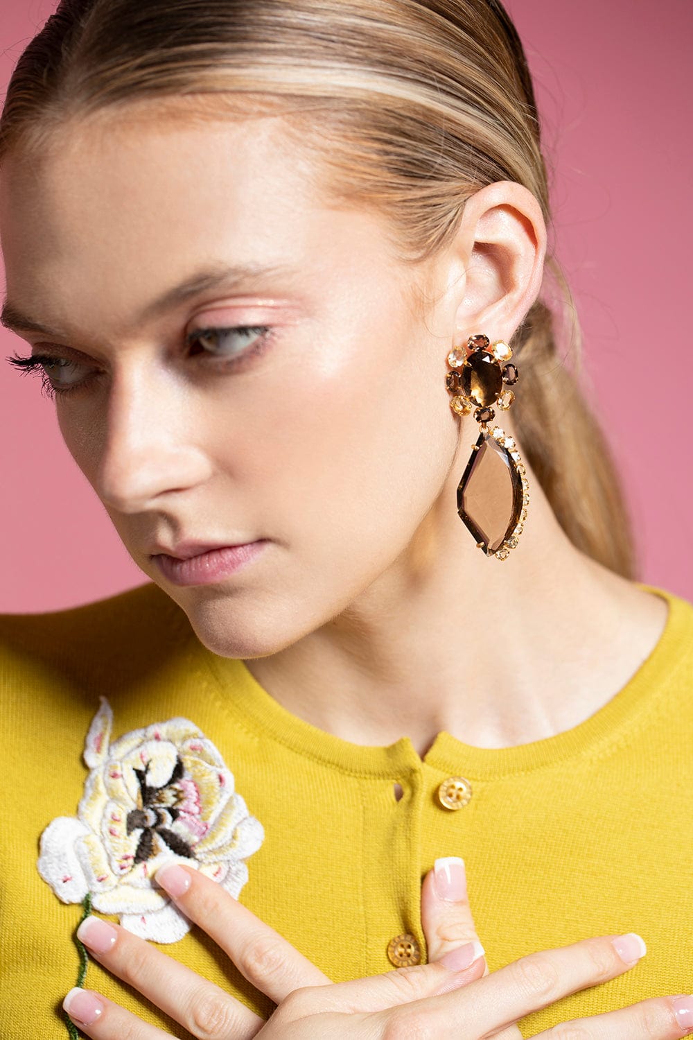 BOUNKIT JEWELRY-Smoky Quartz Earrings-GOLD