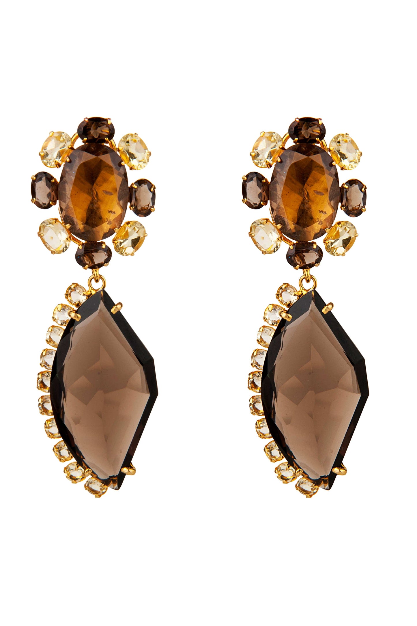 BOUNKIT JEWELRY-Smoky Quartz Earrings-GOLD