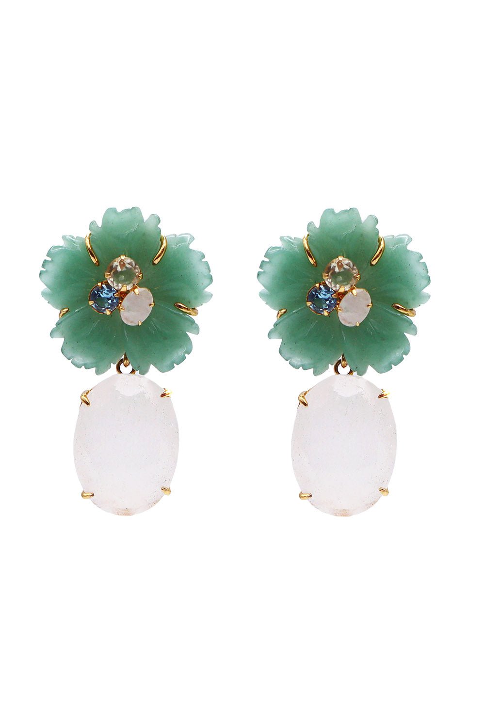 BOUNKIT JEWELRY-Aventurine Flower Earrings-GREEN