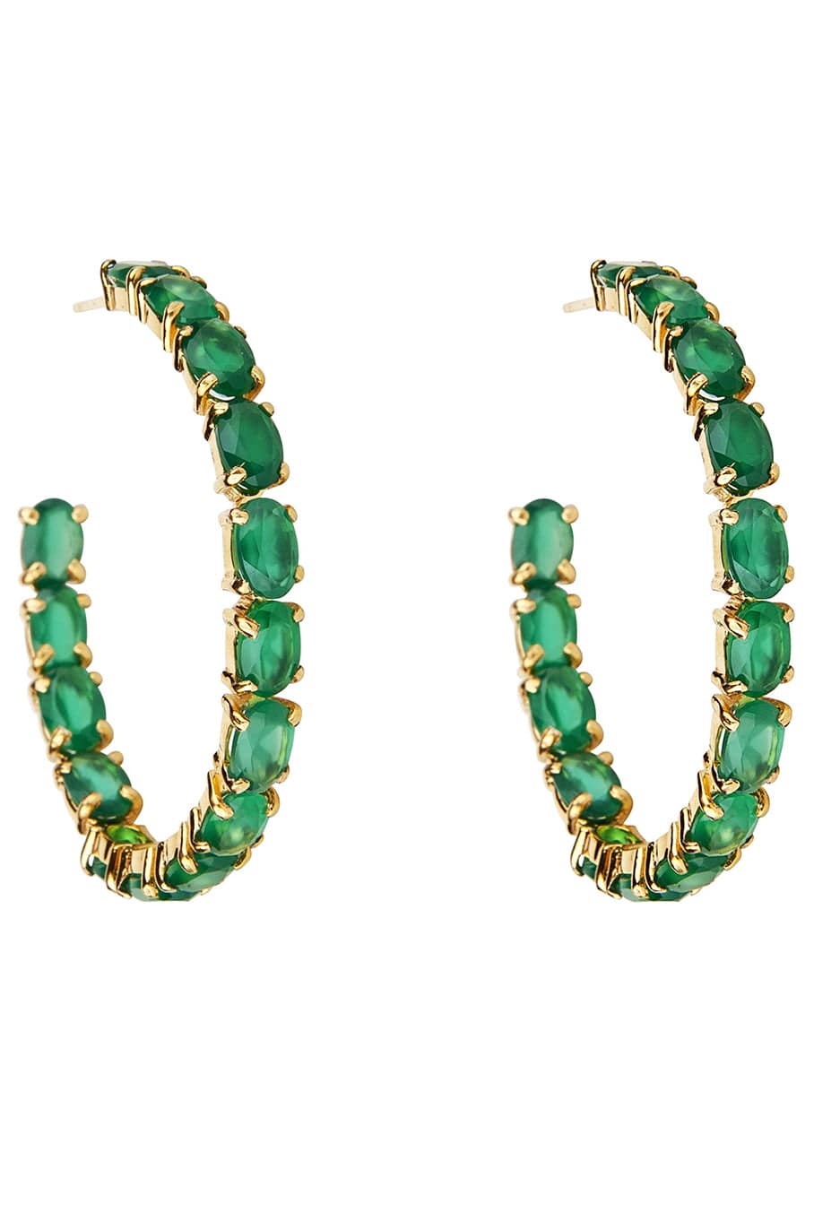 BOUNKIT JEWELRY-Green Onyx Hoop Earrings-GREEN