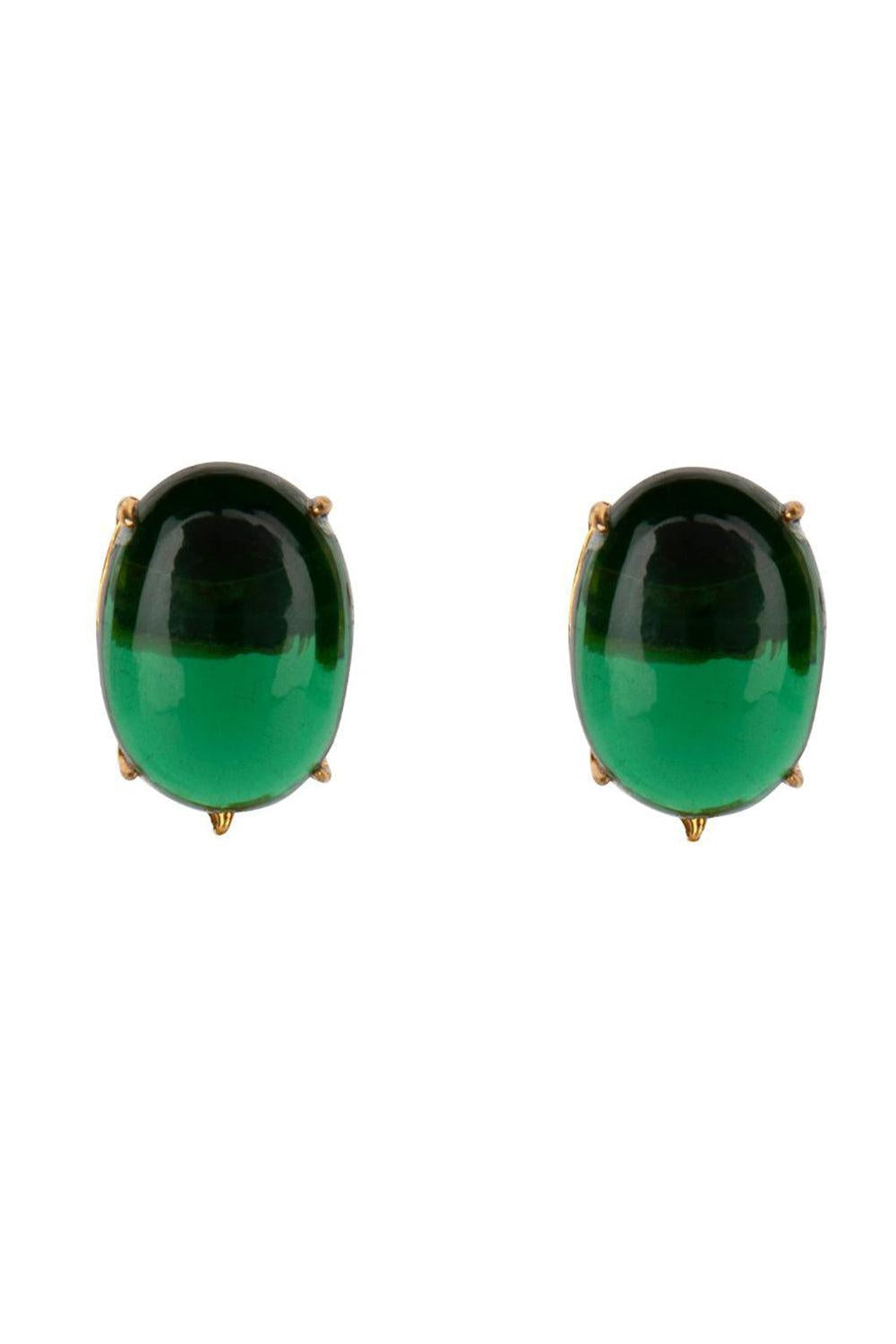 Green Quartz Oval Cabochon Earrings-GREEN-JEWELRYBOUTIQUEEARRING-BOUNKIT JEWELRY