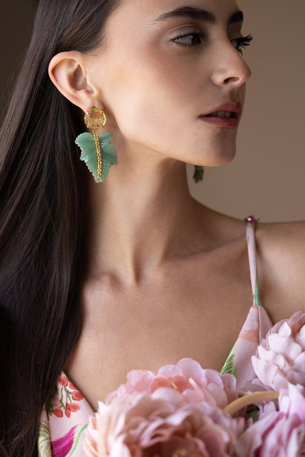 BOUNKIT JEWELRY-Leaf Drop Earrings-GREEN