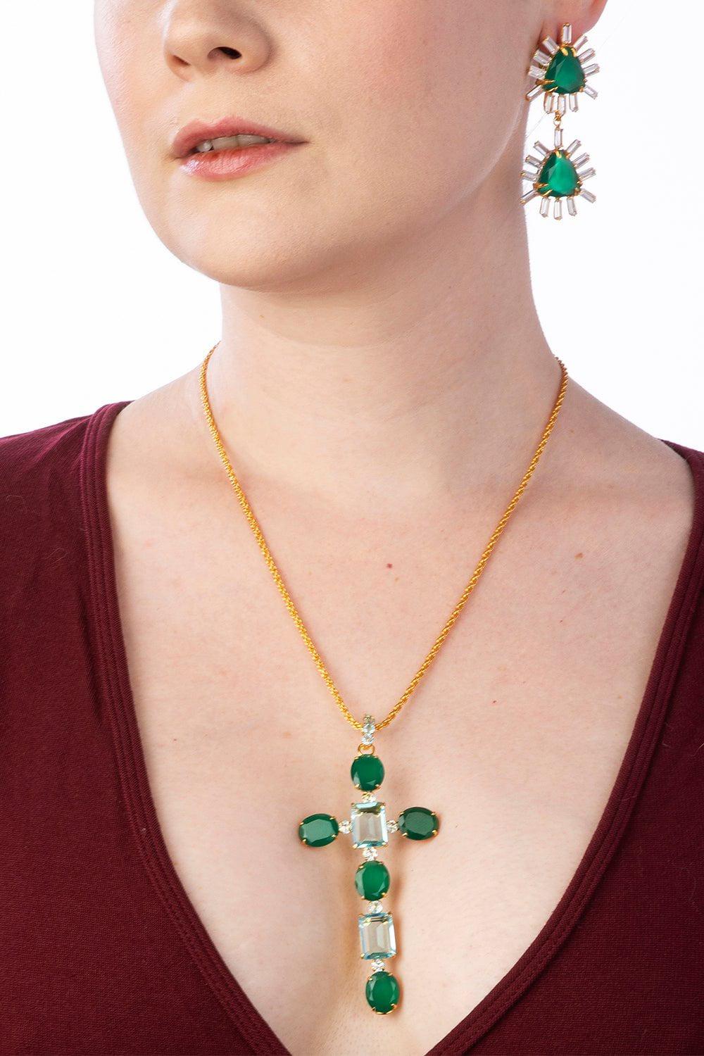 BOUNKIT JEWELRY-Onyx Baguette Earrings-GREEN
