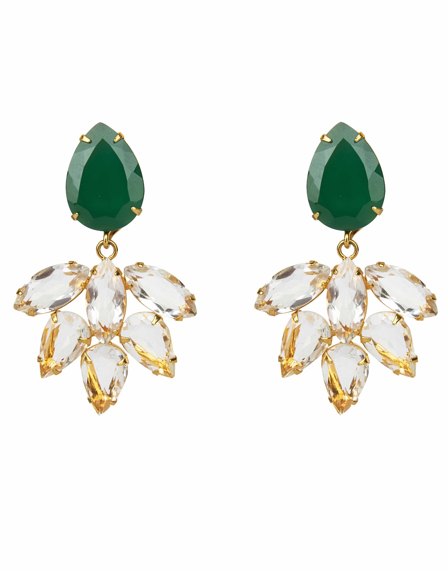 BOUNKIT JEWELRY-Green Onyx & Clear Quartz Earrings-GRN