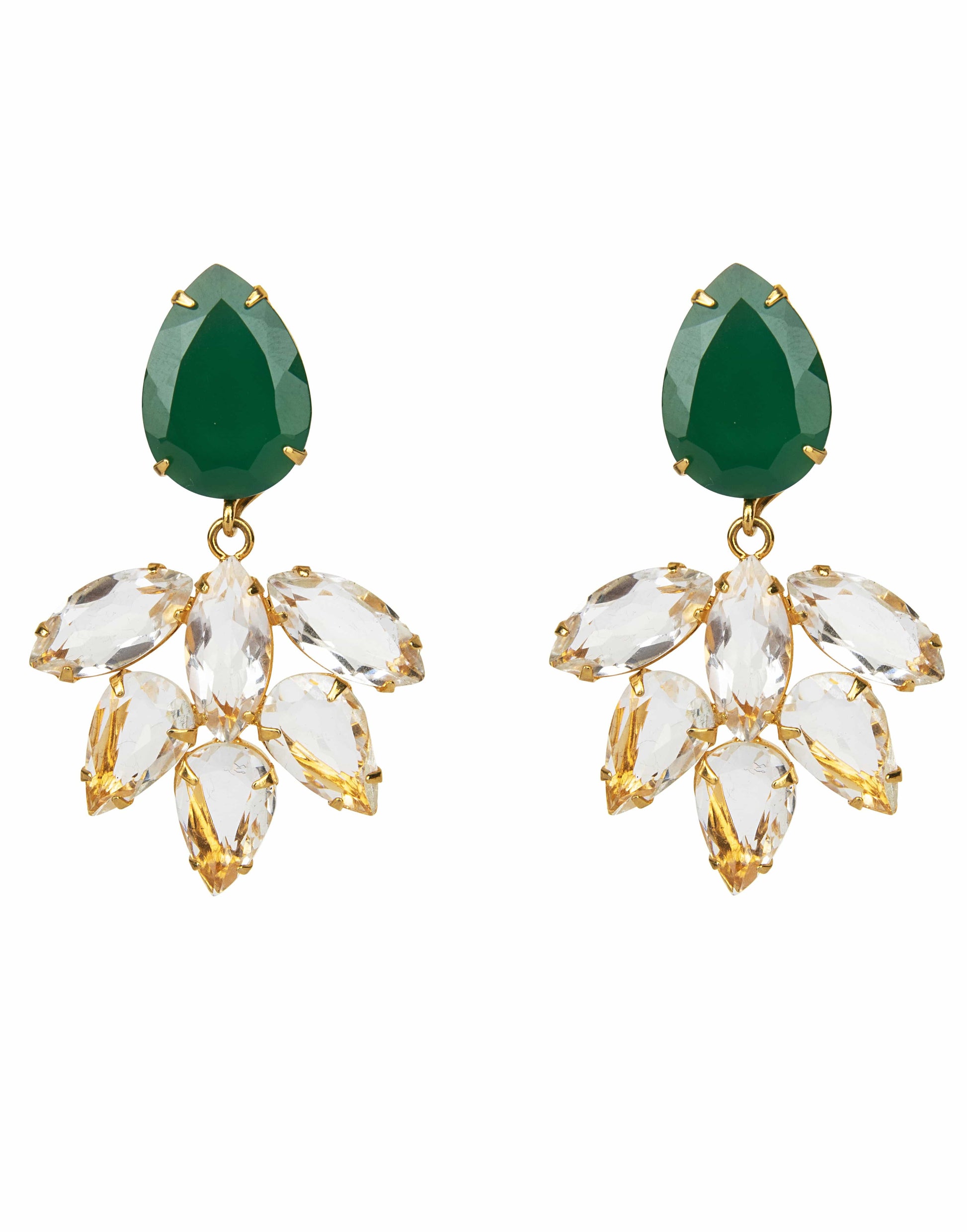 BOUNKIT JEWELRY-Green Onyx & Clear Quartz Earrings-GRN