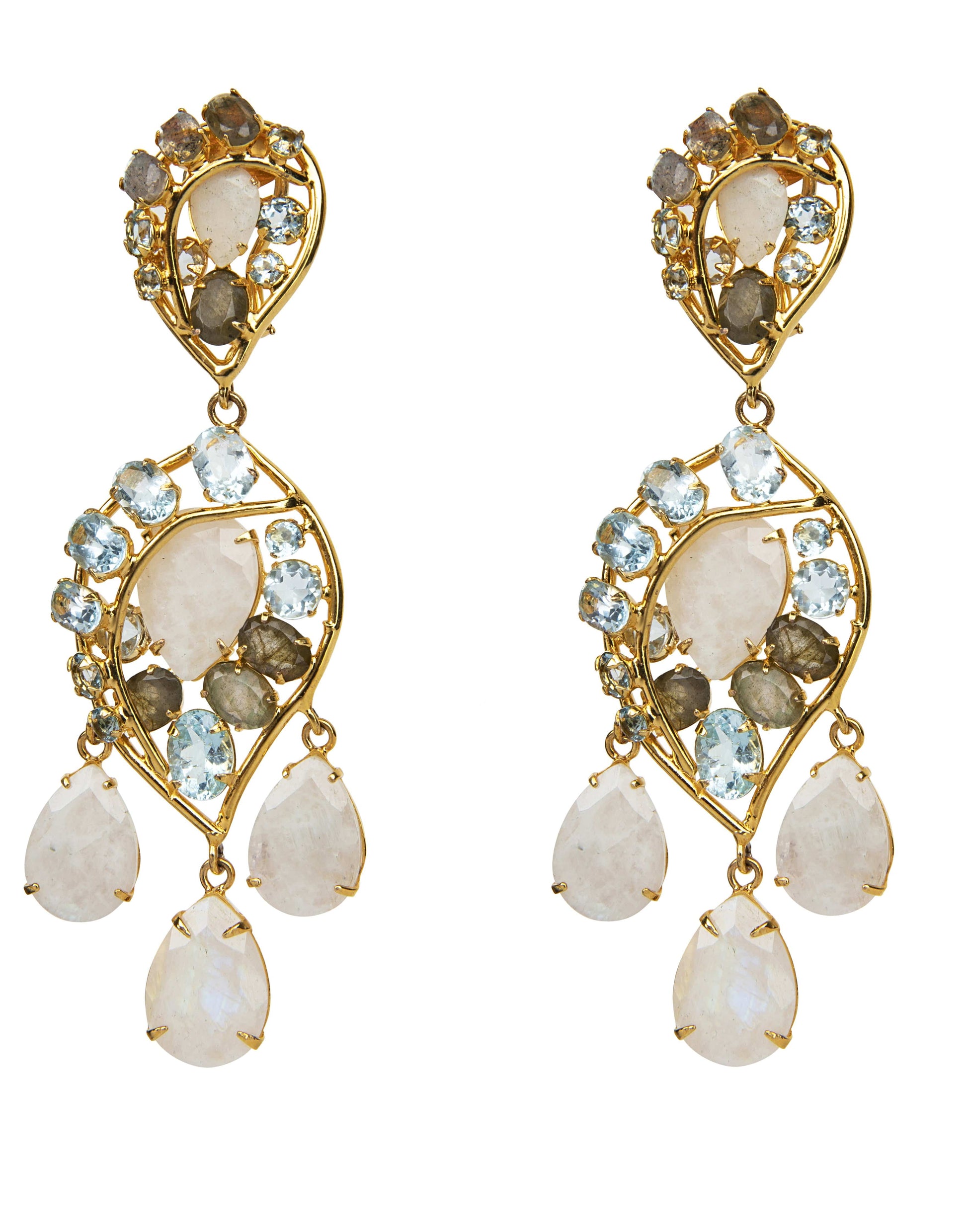 BOUNKIT JEWELRY-Labradorite, Blue Topaz and Moostone Statement Earrings-LABRADOR