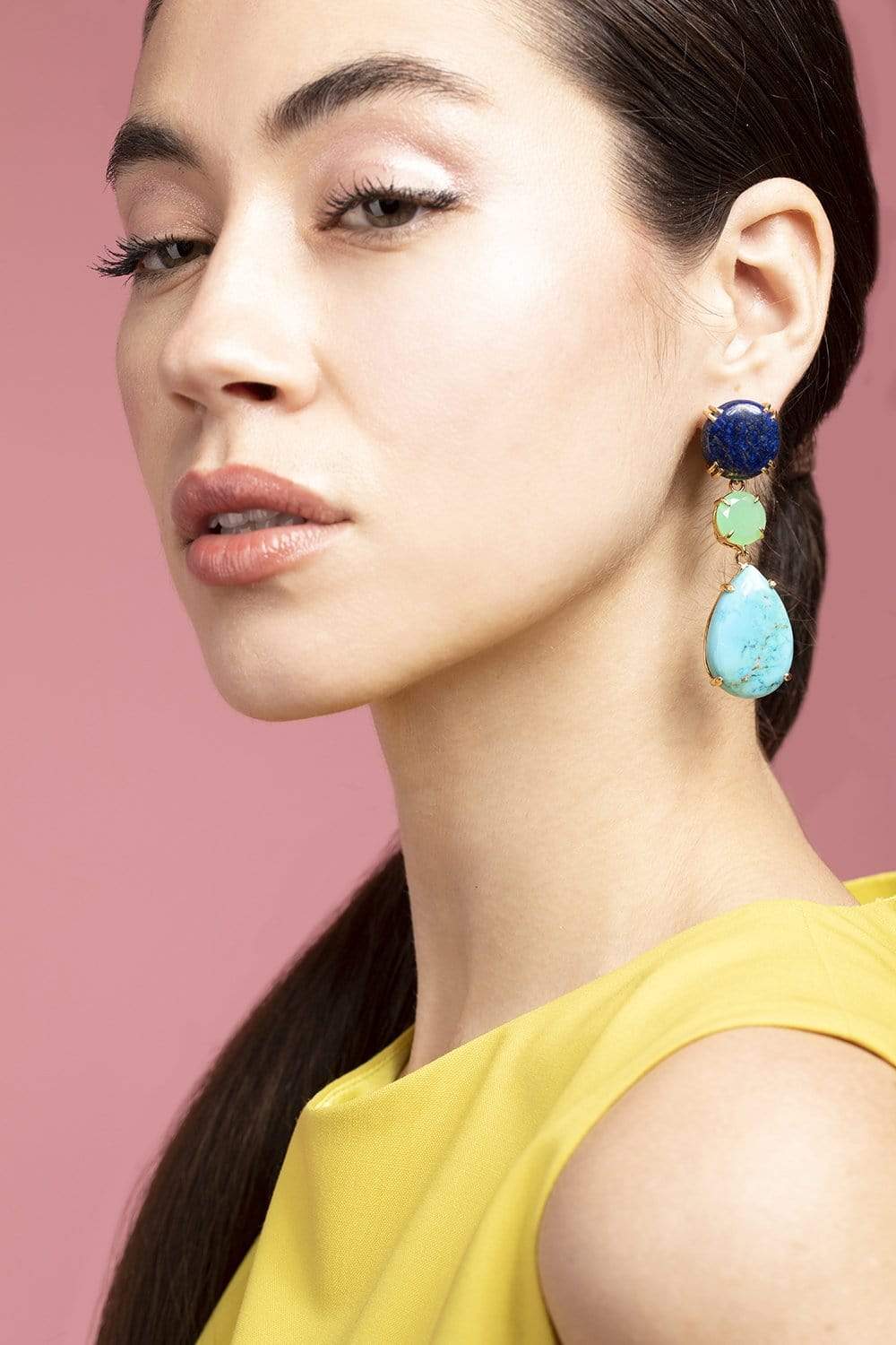 BOUNKIT JEWELRY-Lapis, Chrysoprase & Turquoise Earrings-LAP/TURQ