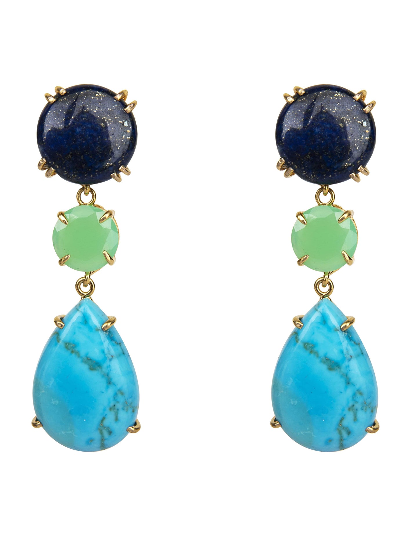 BOUNKIT JEWELRY-Lapis, Chrysoprase & Turquoise Earrings-LAP/TURQ