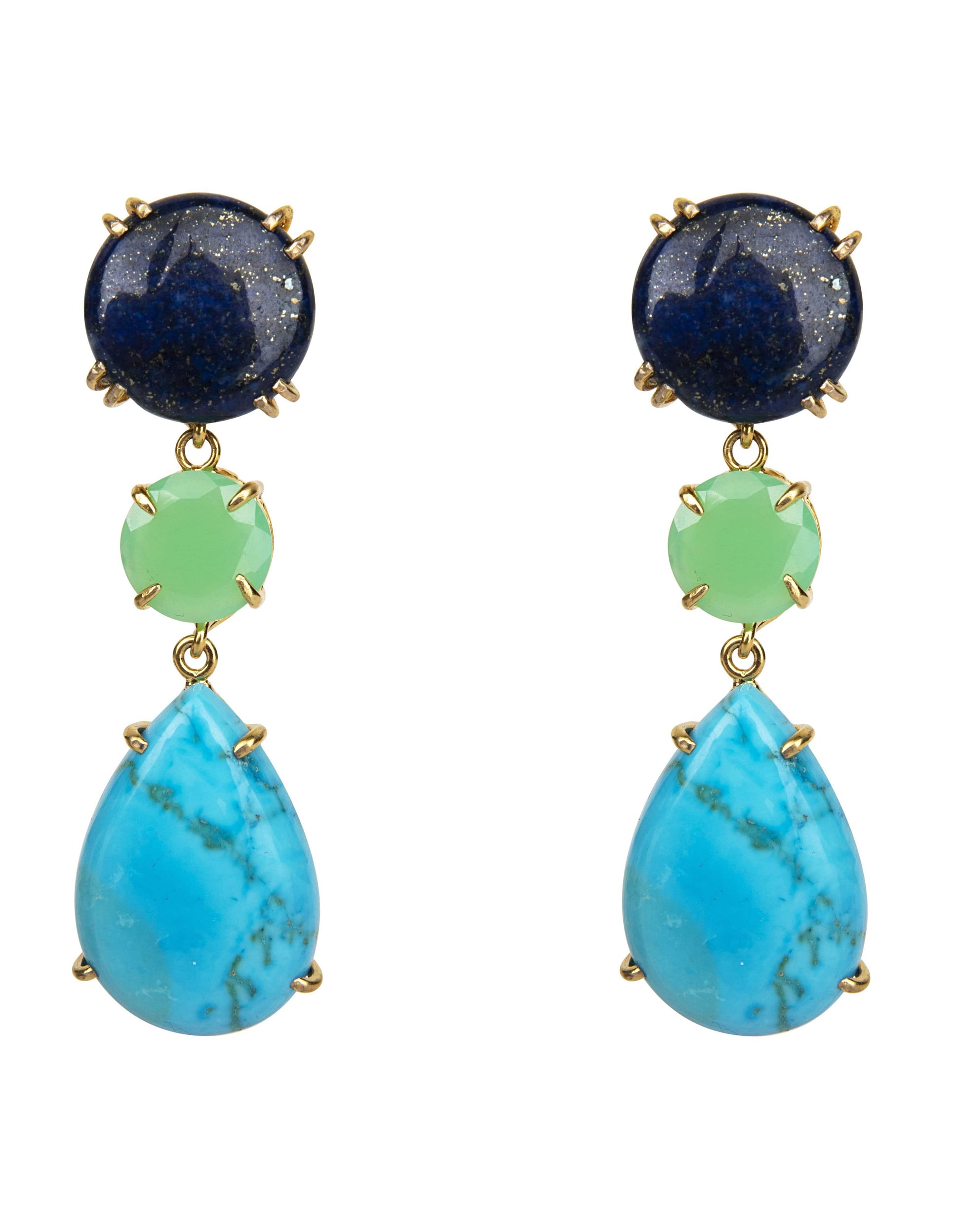 BOUNKIT JEWELRY-Lapis, Chrysoprase & Turquoise Earrings-LAP/TURQ